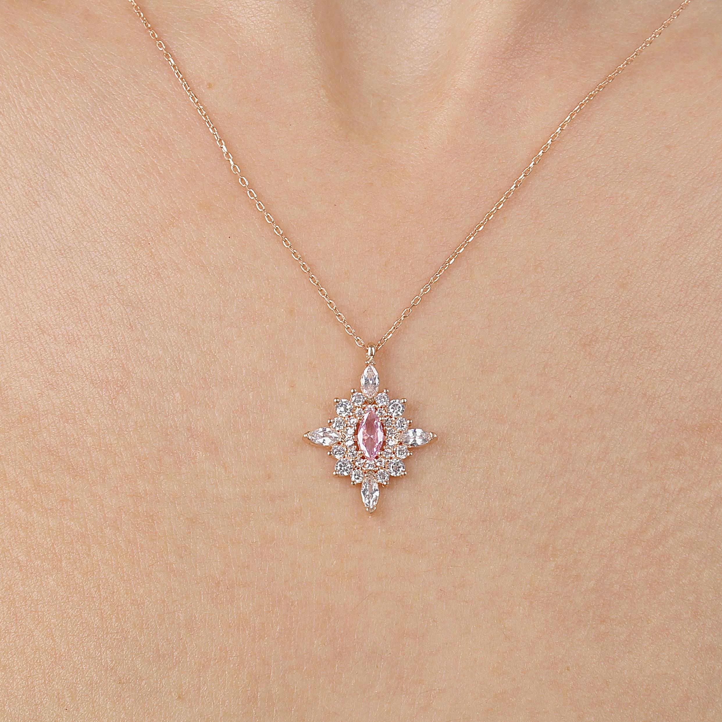 Pink Stone Dynasty Crest Vintage Silver Necklace