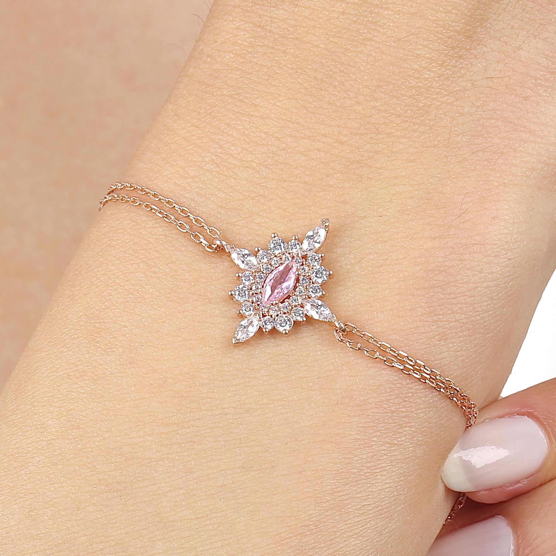 Pink Stone Royal Insignia Vintage Rose Gold Bracelet