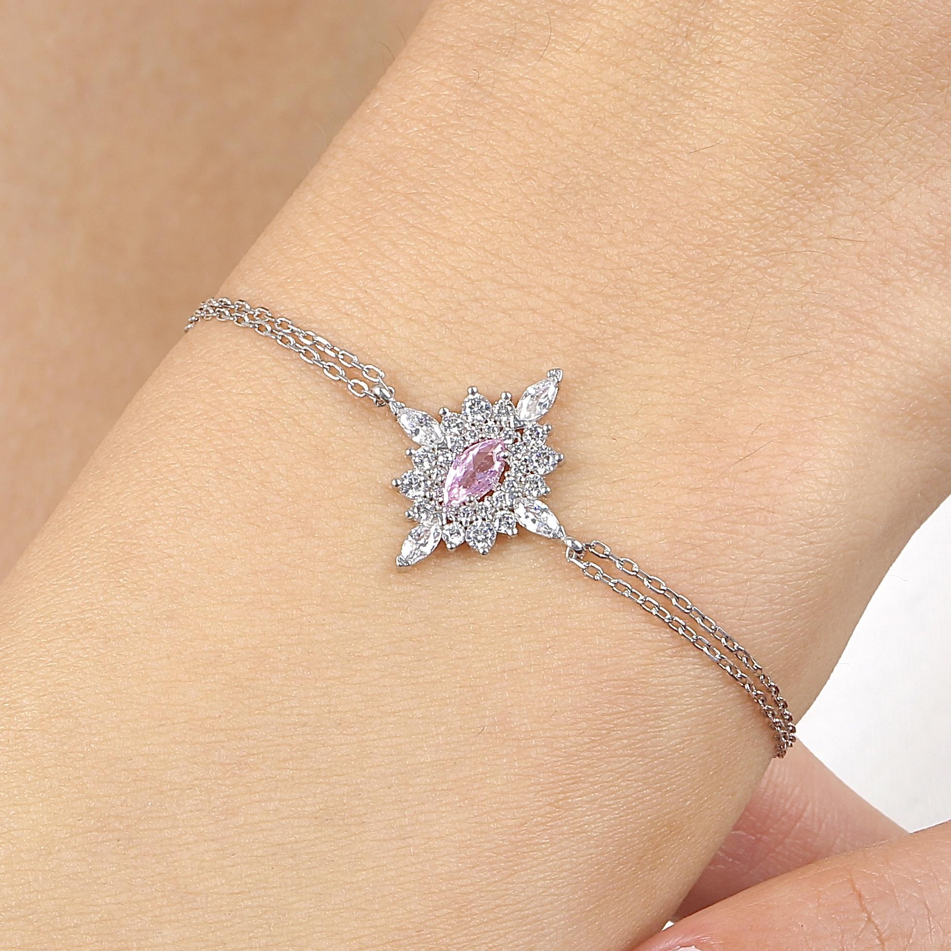 Pink Stone Royal Insignia Vintage Silver Bracelet
