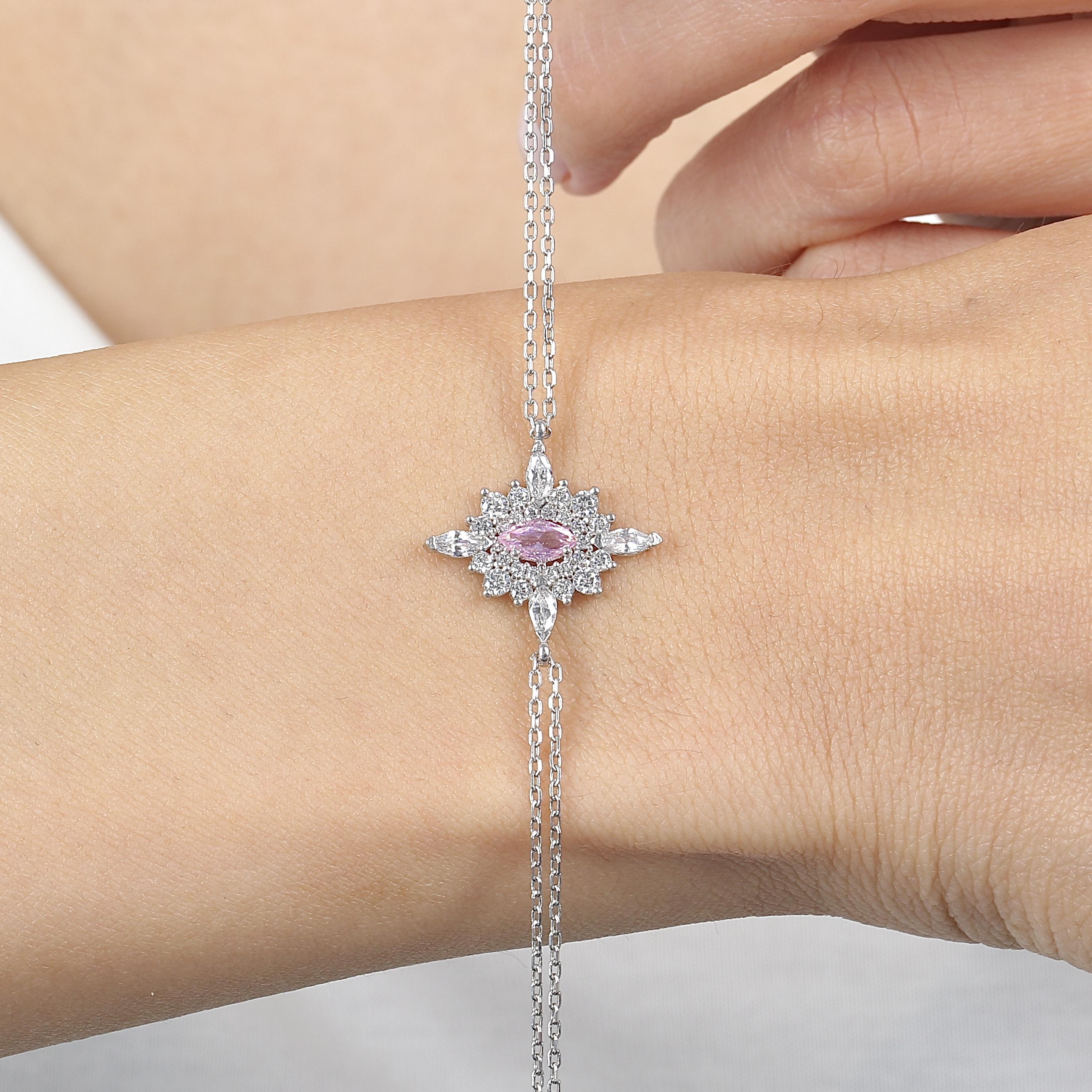 Pink Stone Royal Insignia Vintage Silver Bracelet
