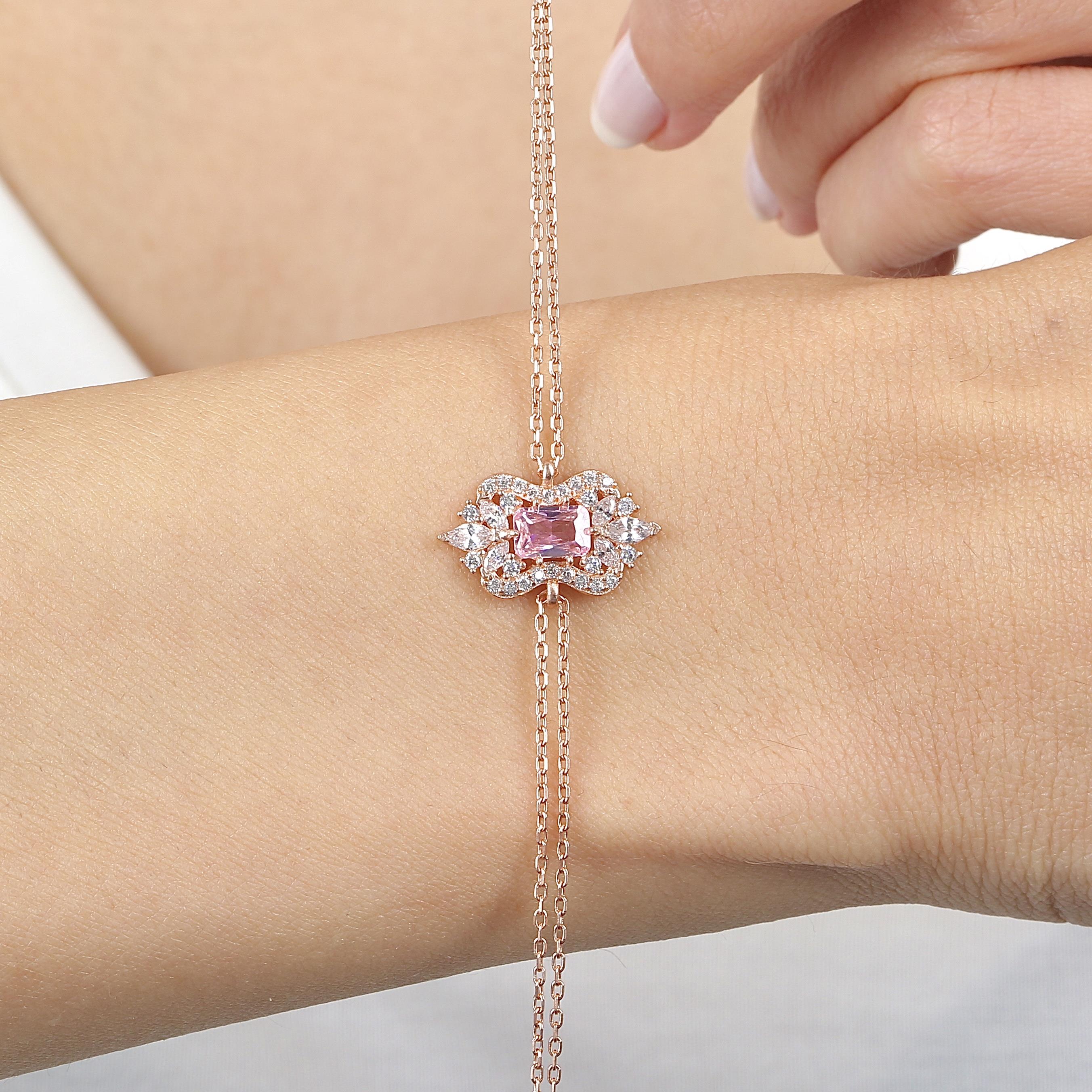 Pink Stone Sparkle Classic Vintage Rose Gold Bracelet