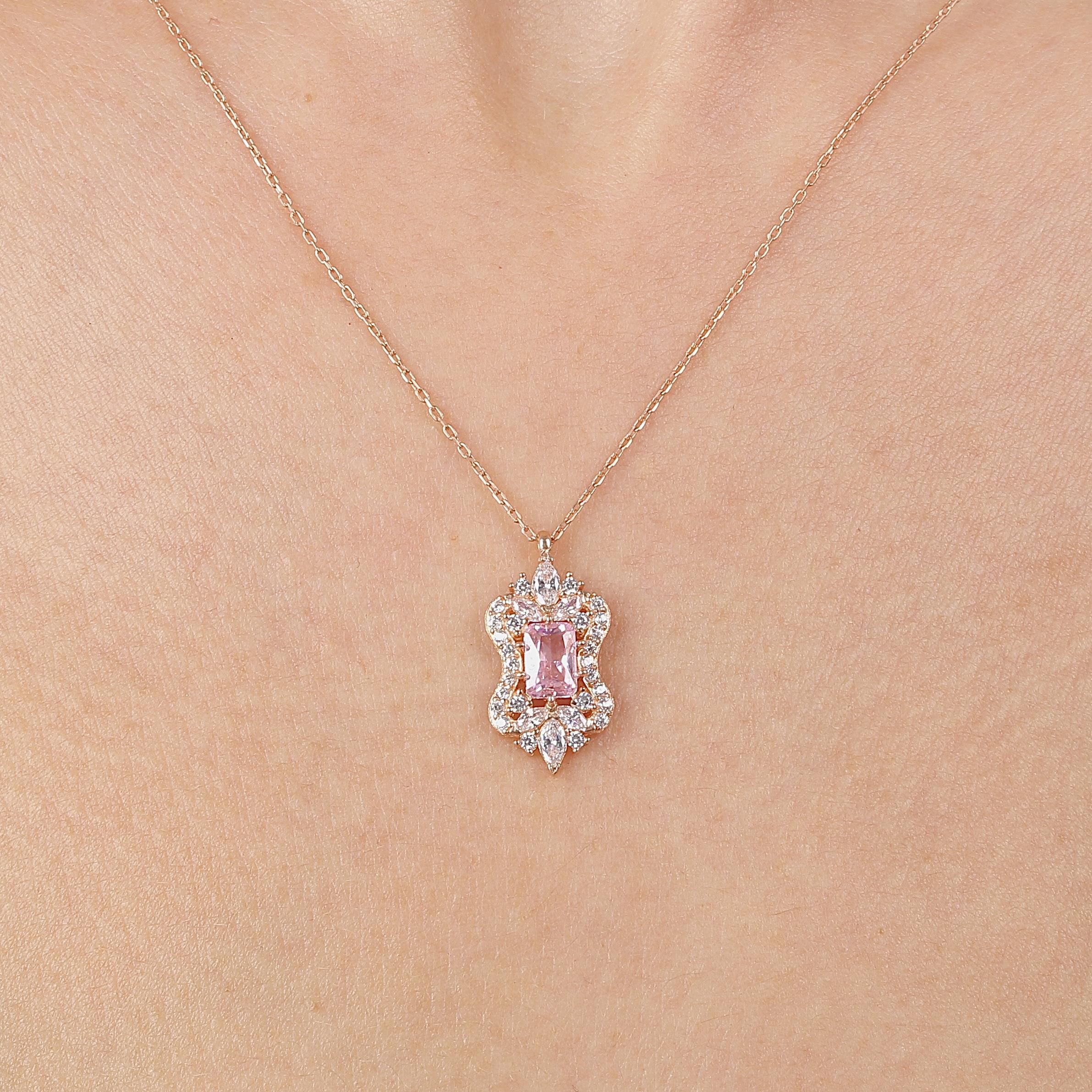 Pink Stone Vintage Silver Necklace