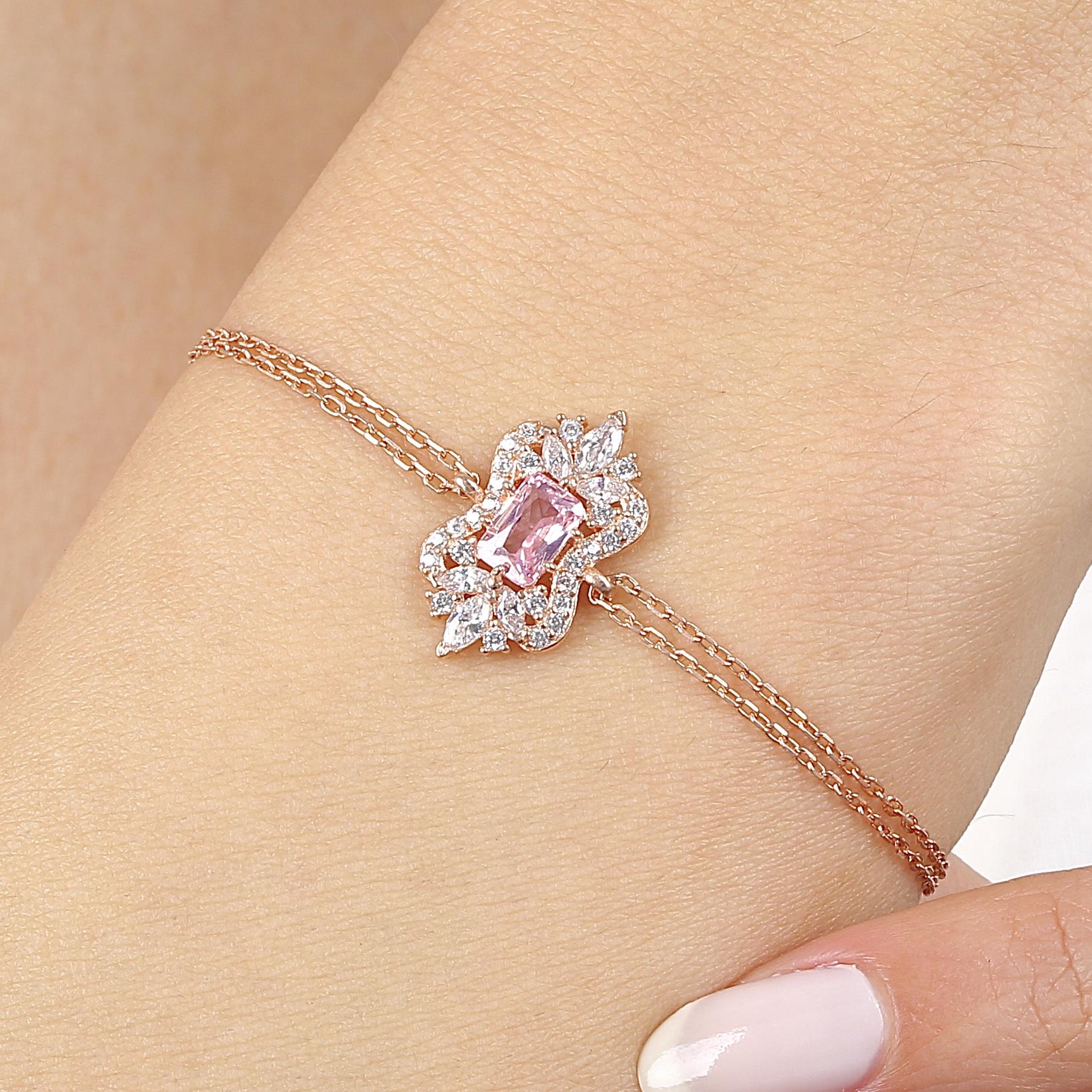 Pink Stone Sparkle Classic Vintage Rose Gold Bracelet
