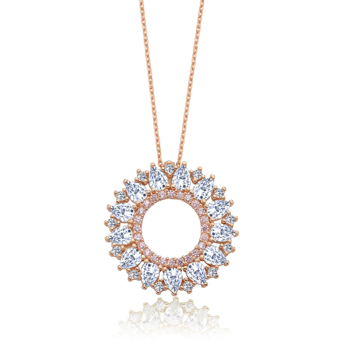 Pink Stone Ocean Sun Geometric Rose Gold Necklace
