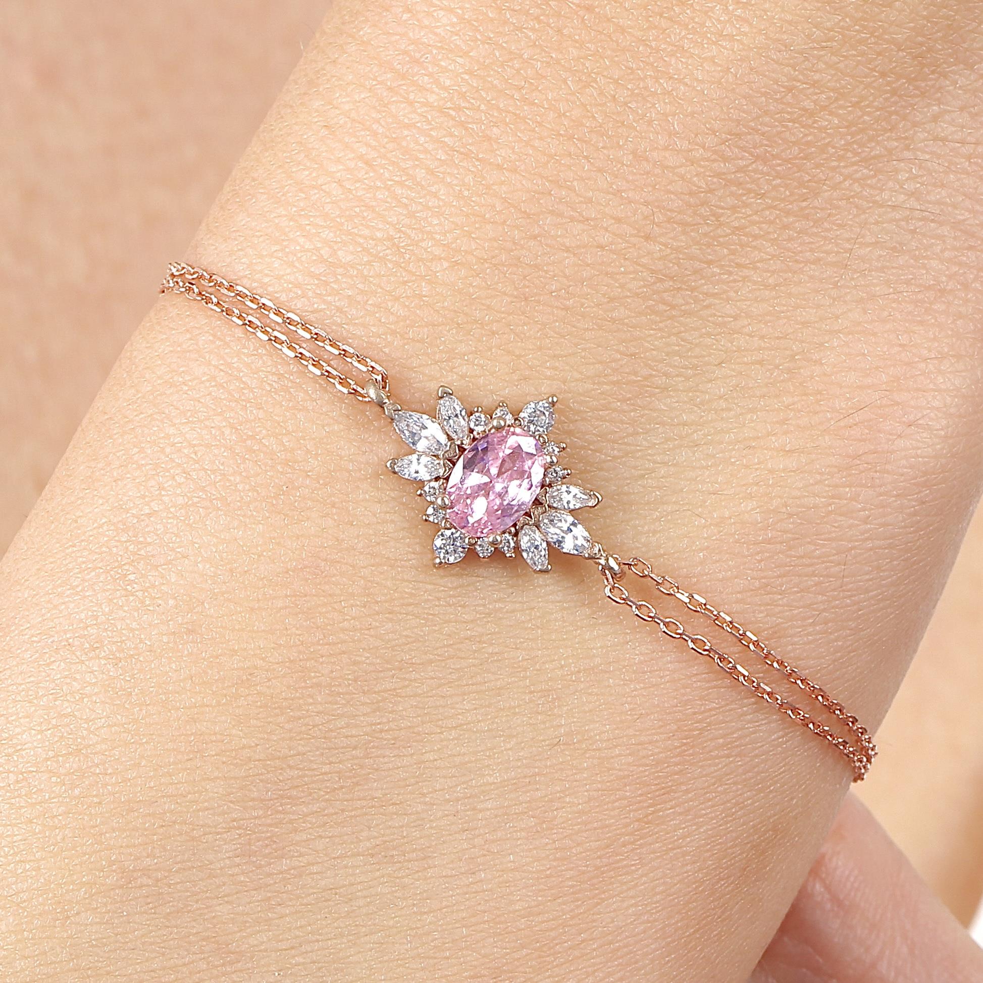 Pink Stone Princess Star Vintage Silver Bracelet
