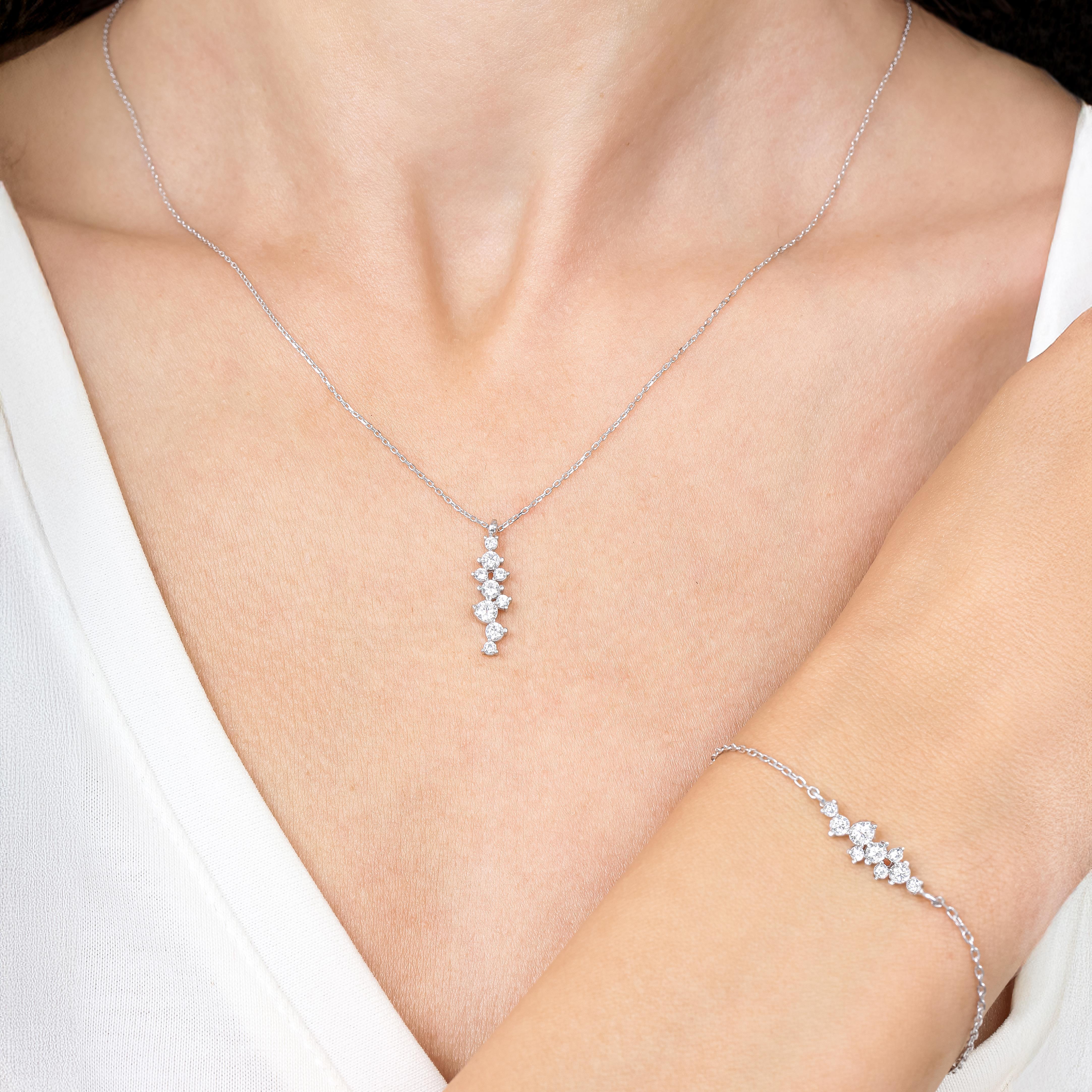 Diamond Setting Asymmetric Silver Duo Set