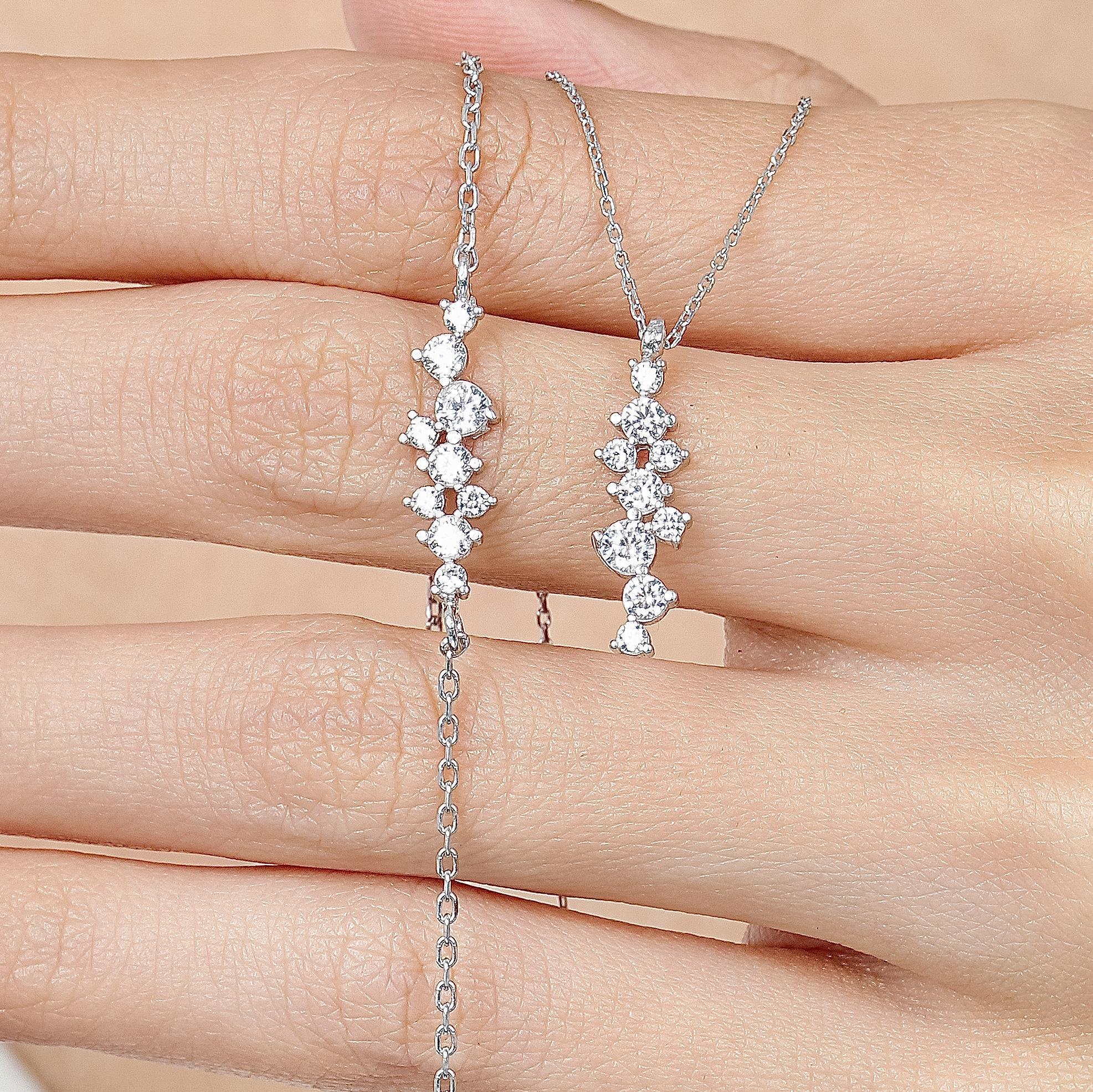 Diamond Setting Asymmetric Silver Duo Set