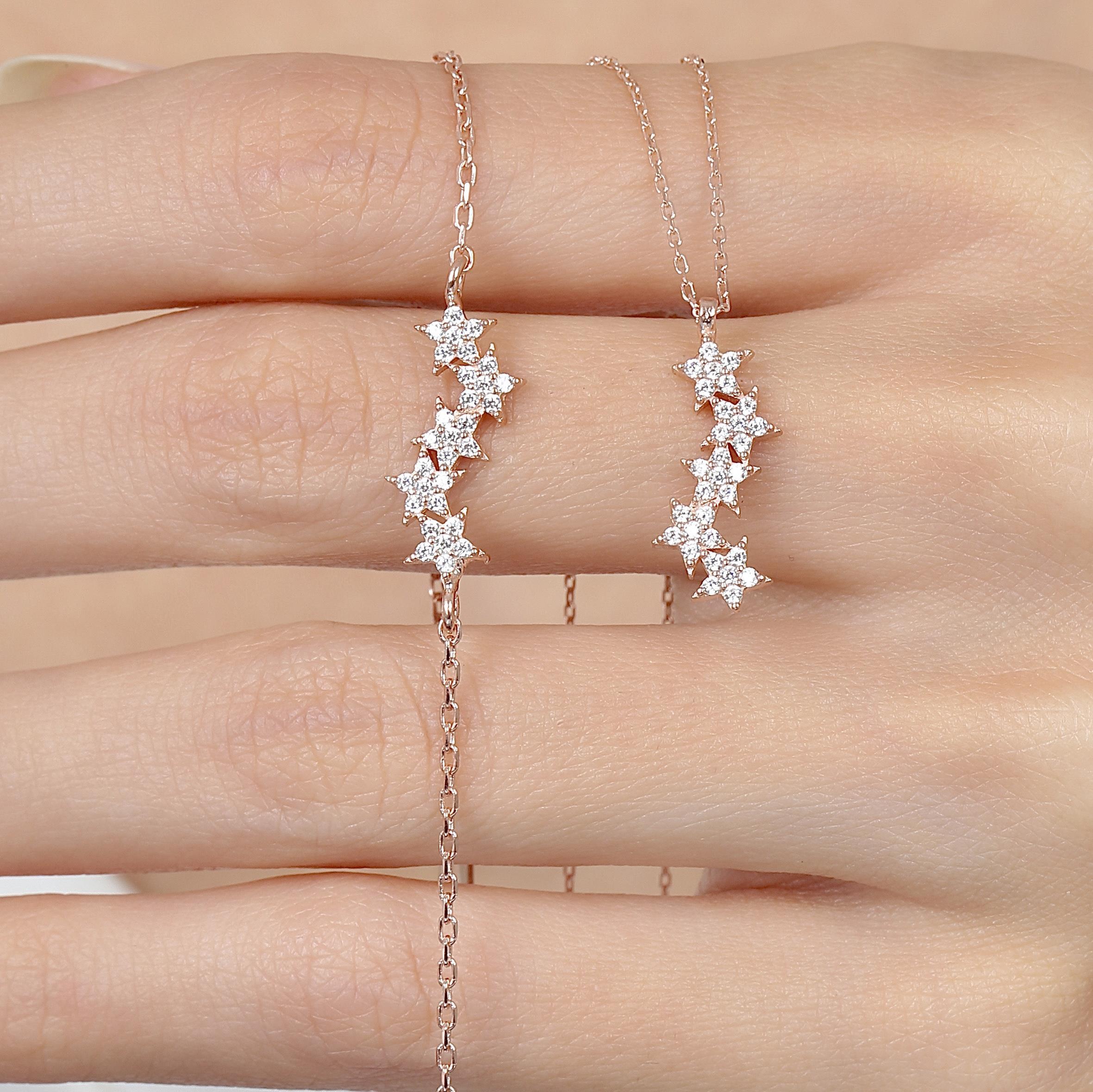 Diamond Setting Asymmetric Stars Rose Gold Duo Set
