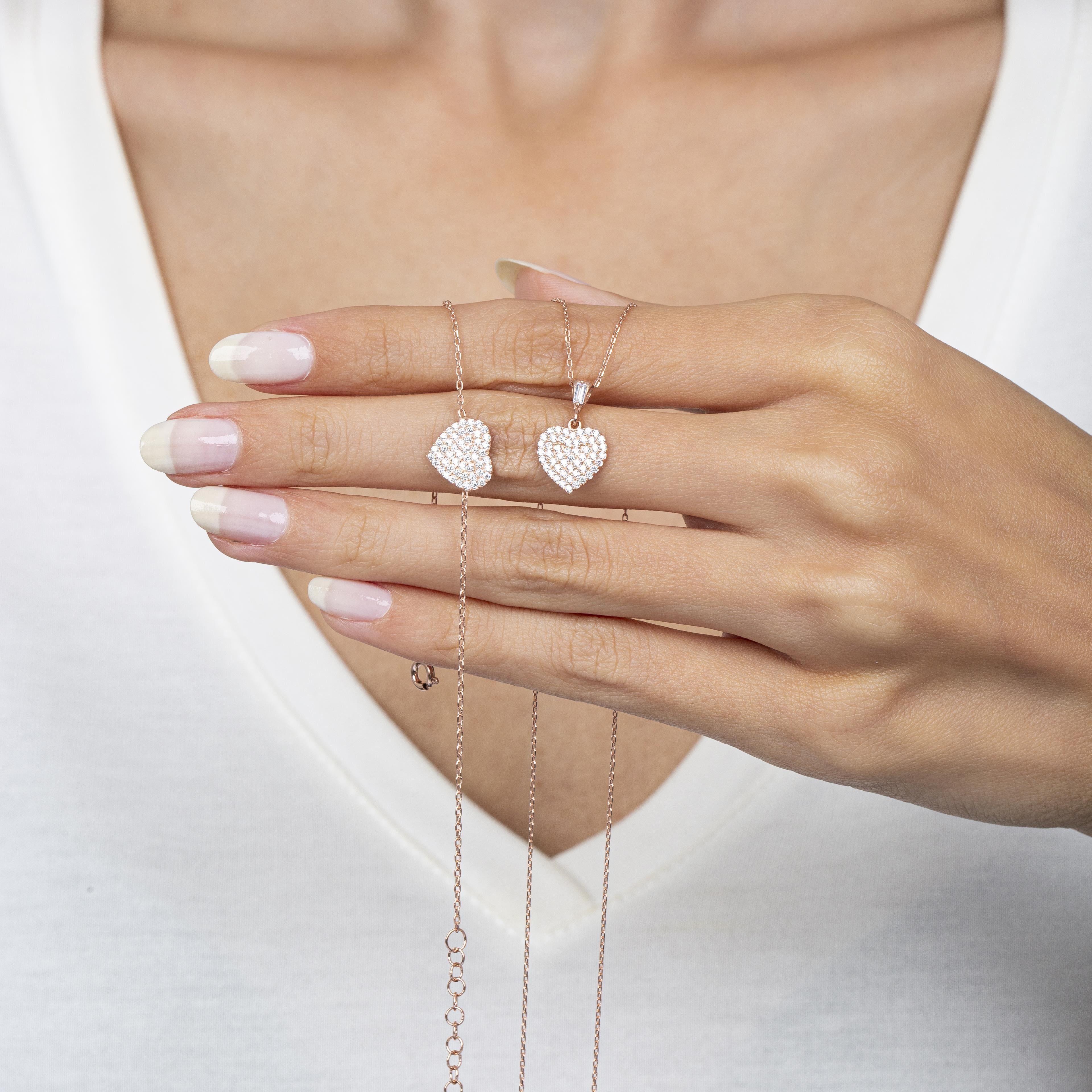 Diamond Setting Sparkling Heart Silver Duo Set