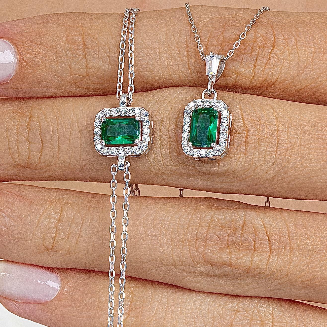 Diamond Emerald Simplicity Seal Silver Jewelry Set