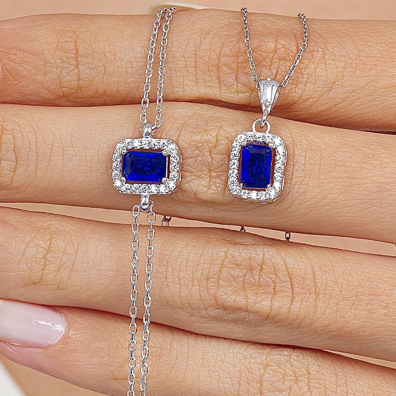 Diamond Sapphire Simplicity Seal Silver Jewelry Set