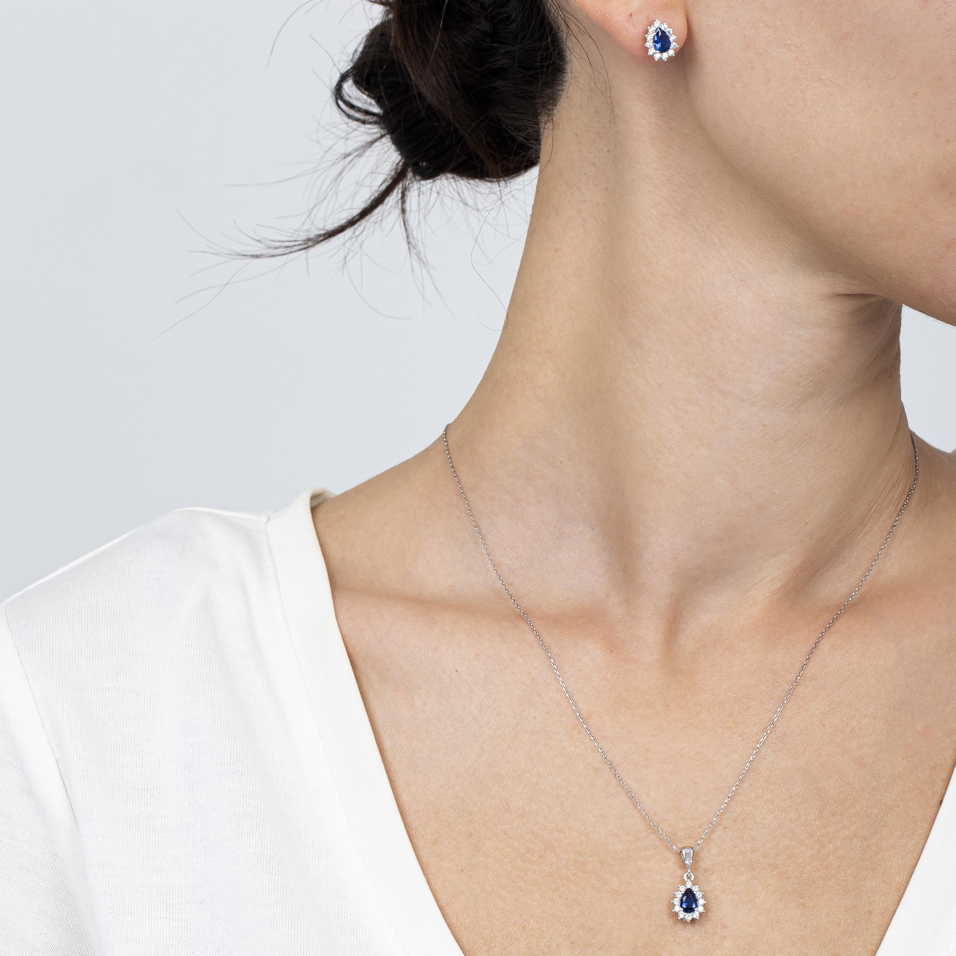 Diamond Drop Sapphire 925 Silver Jewelry Set