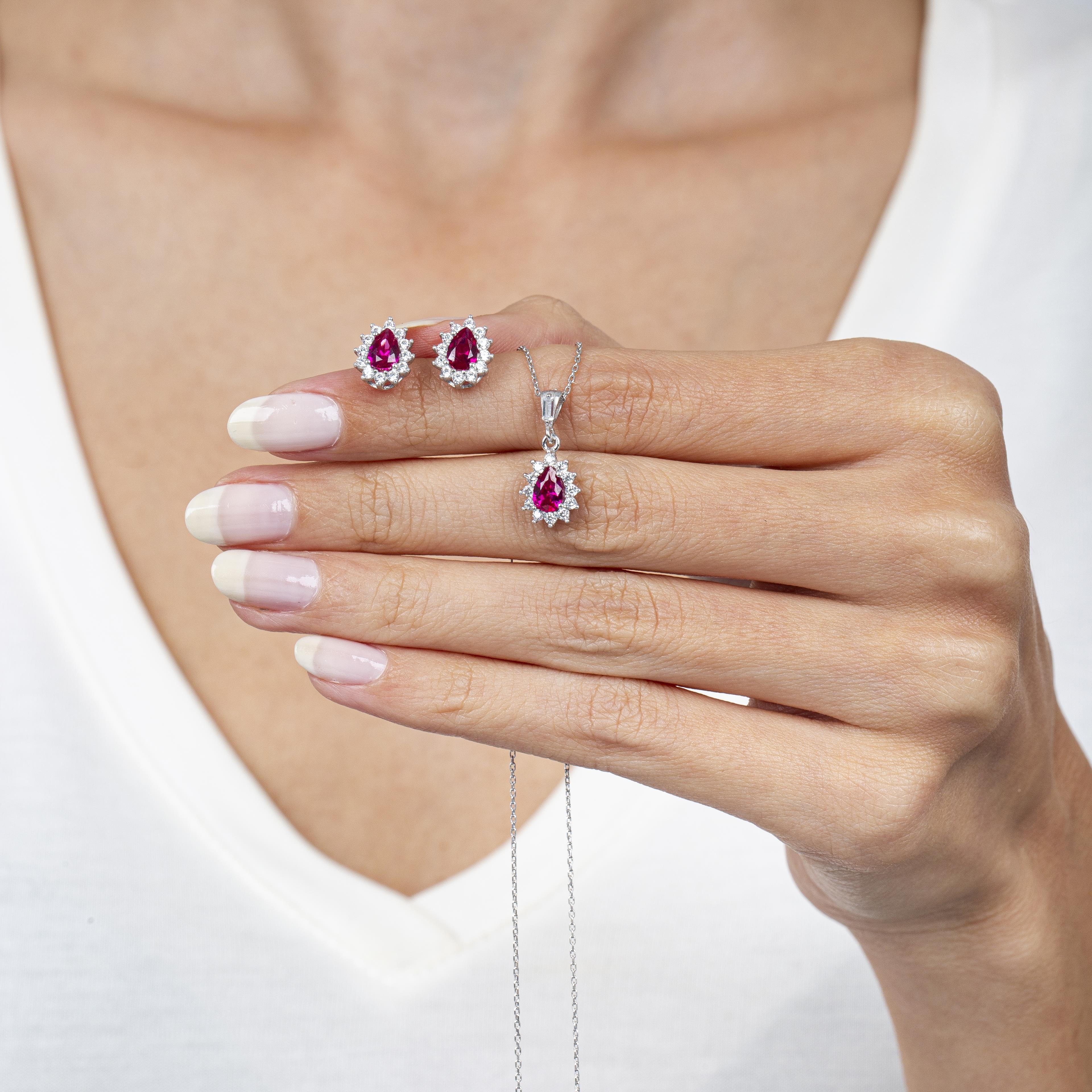 Diamond Drop Ruby 925 Silver Jewelry Set