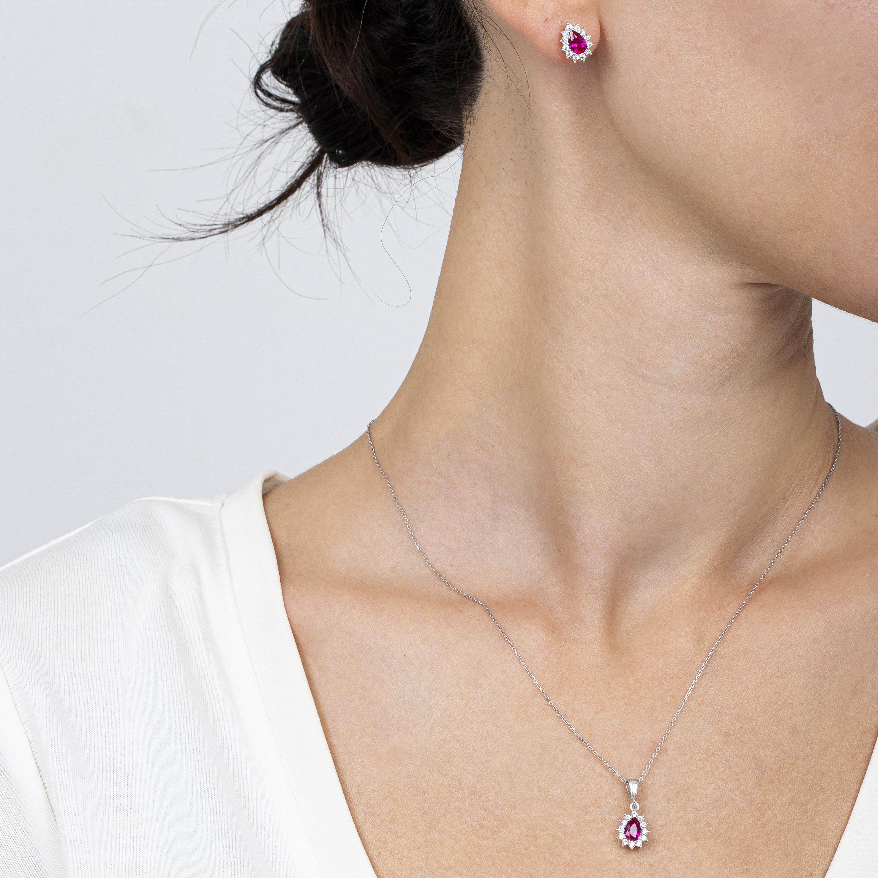 Diamond Drop Ruby 925 Silver Jewelry Set