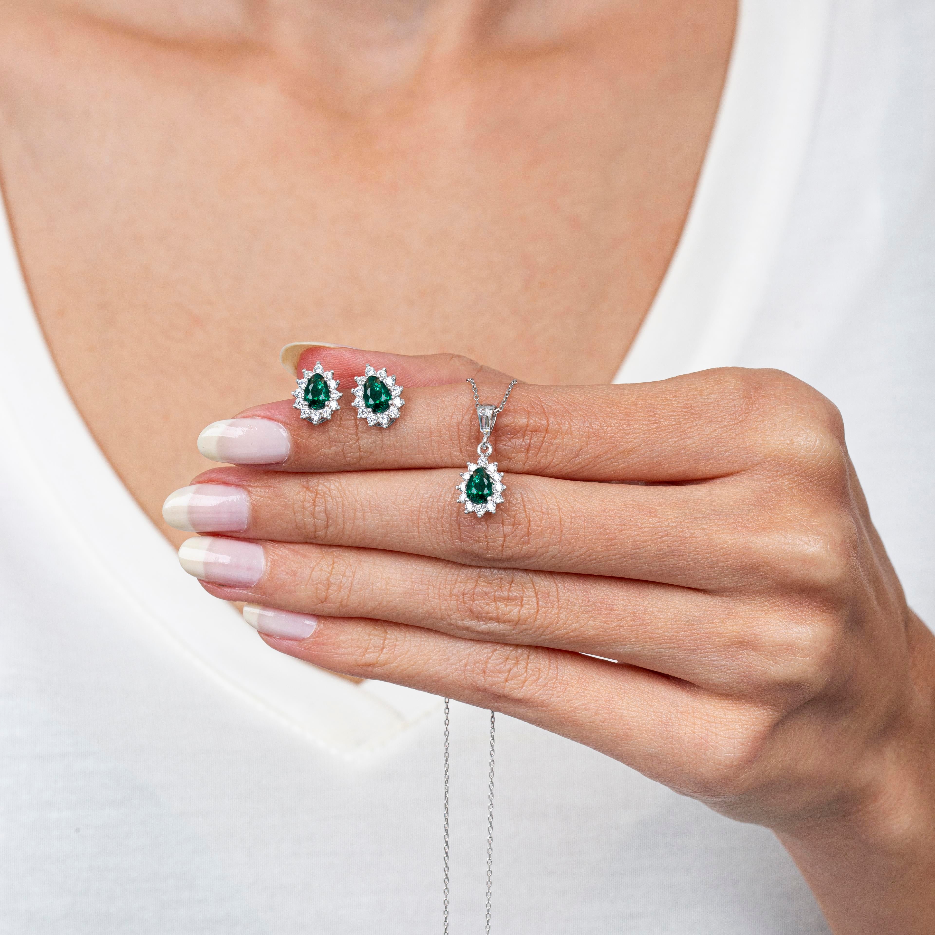 Diamond Drop Emerald 925 Sterling Silver Jewelry Set