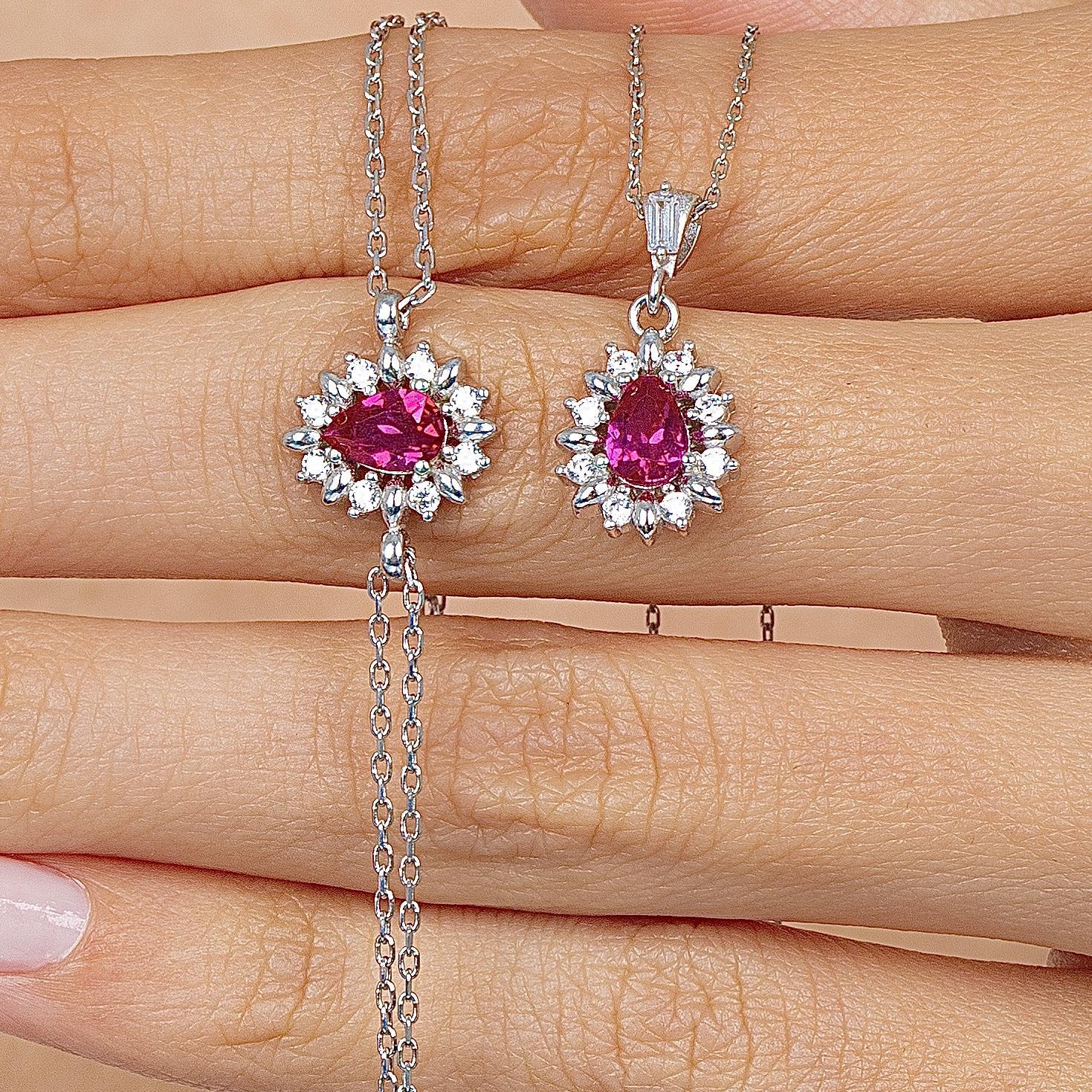 Diamond Drop Ruby Simplicity Seal Silver Jewelry Set