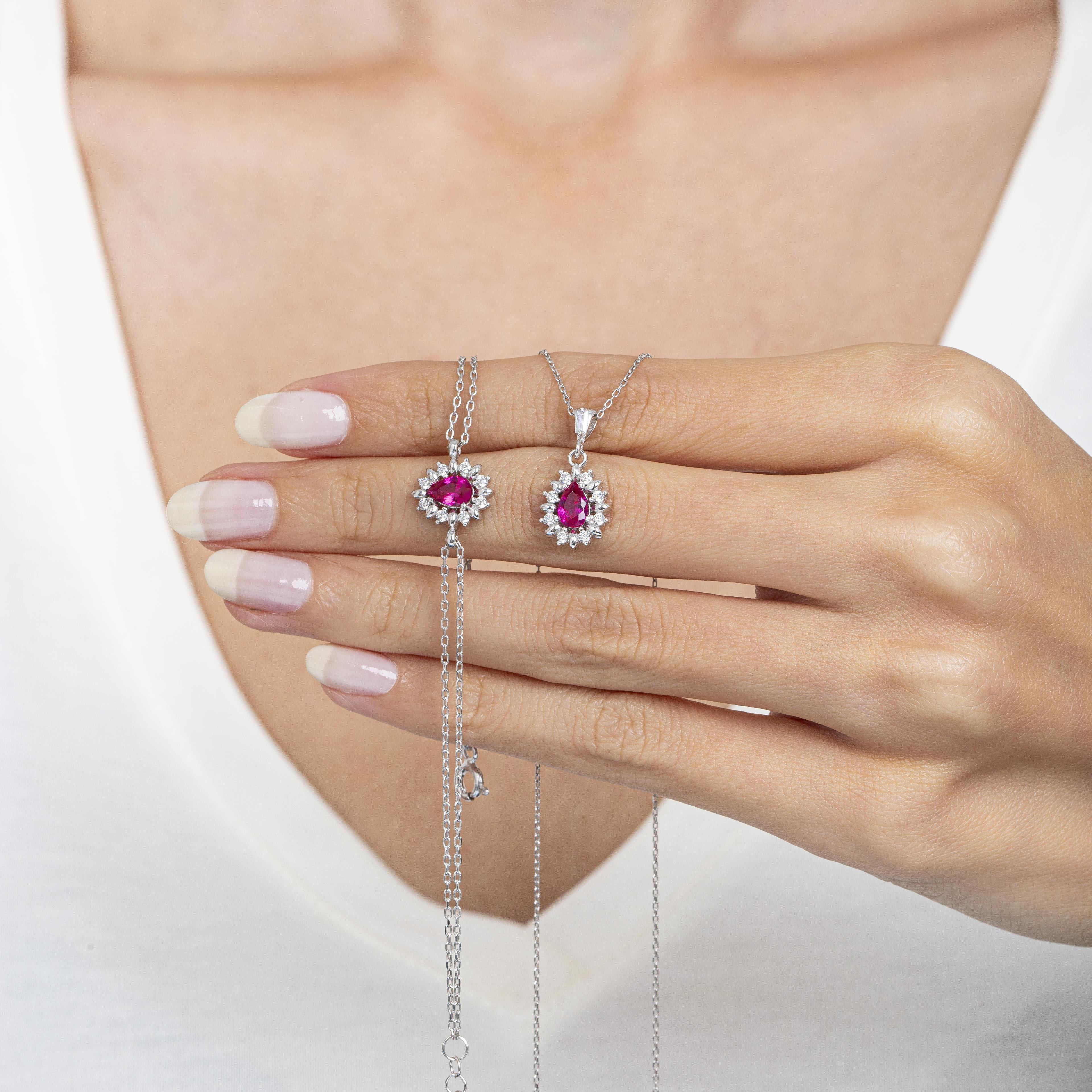 Diamond Drop Ruby Simplicity Seal Silver Jewelry Set
