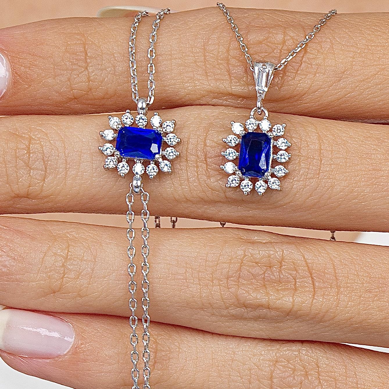 Diamond Elegance Sun Sapphire Simplicity Seal Silver Jewelry Set