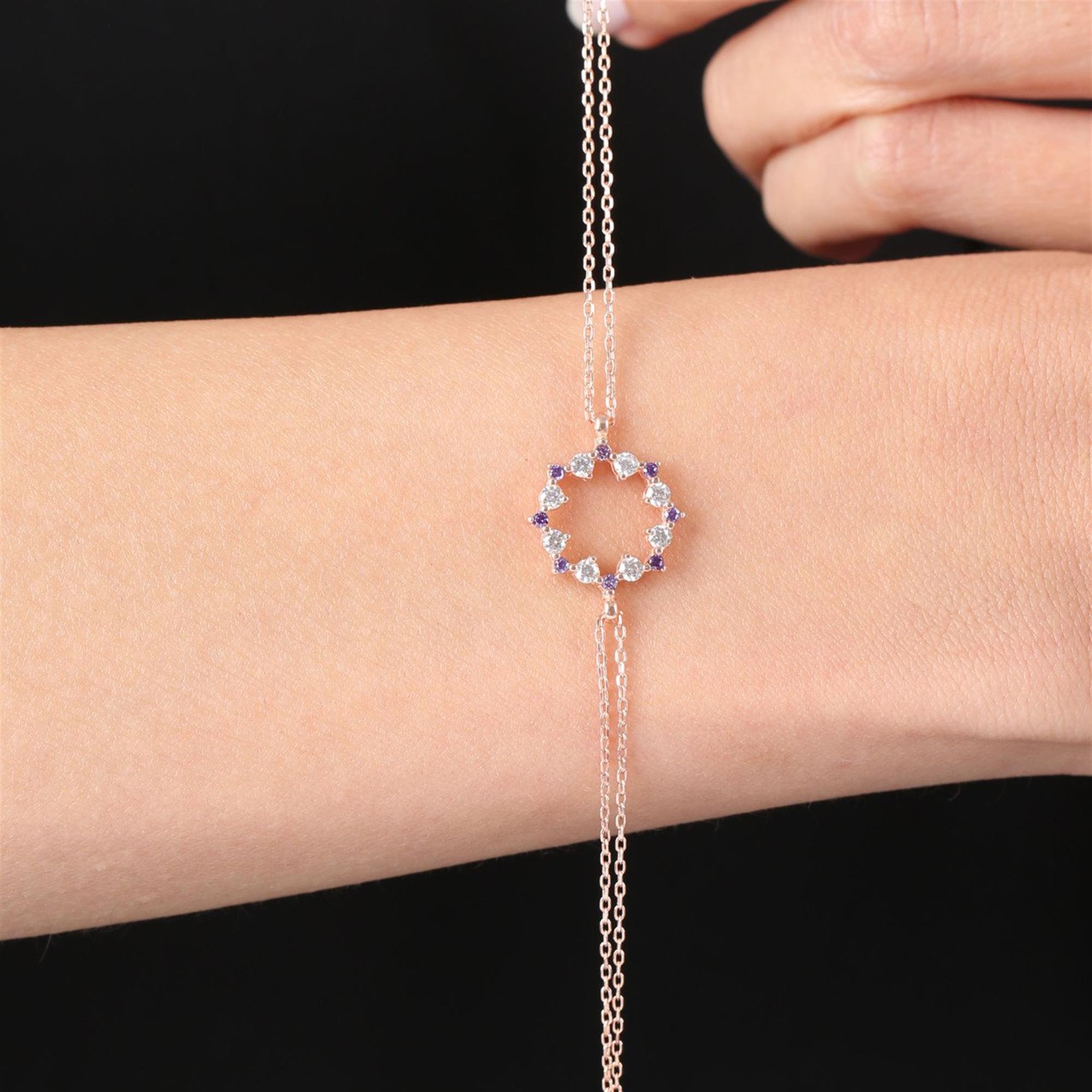 Diamond Setting Amethyst Magic Circle Rose Gold Bracelet