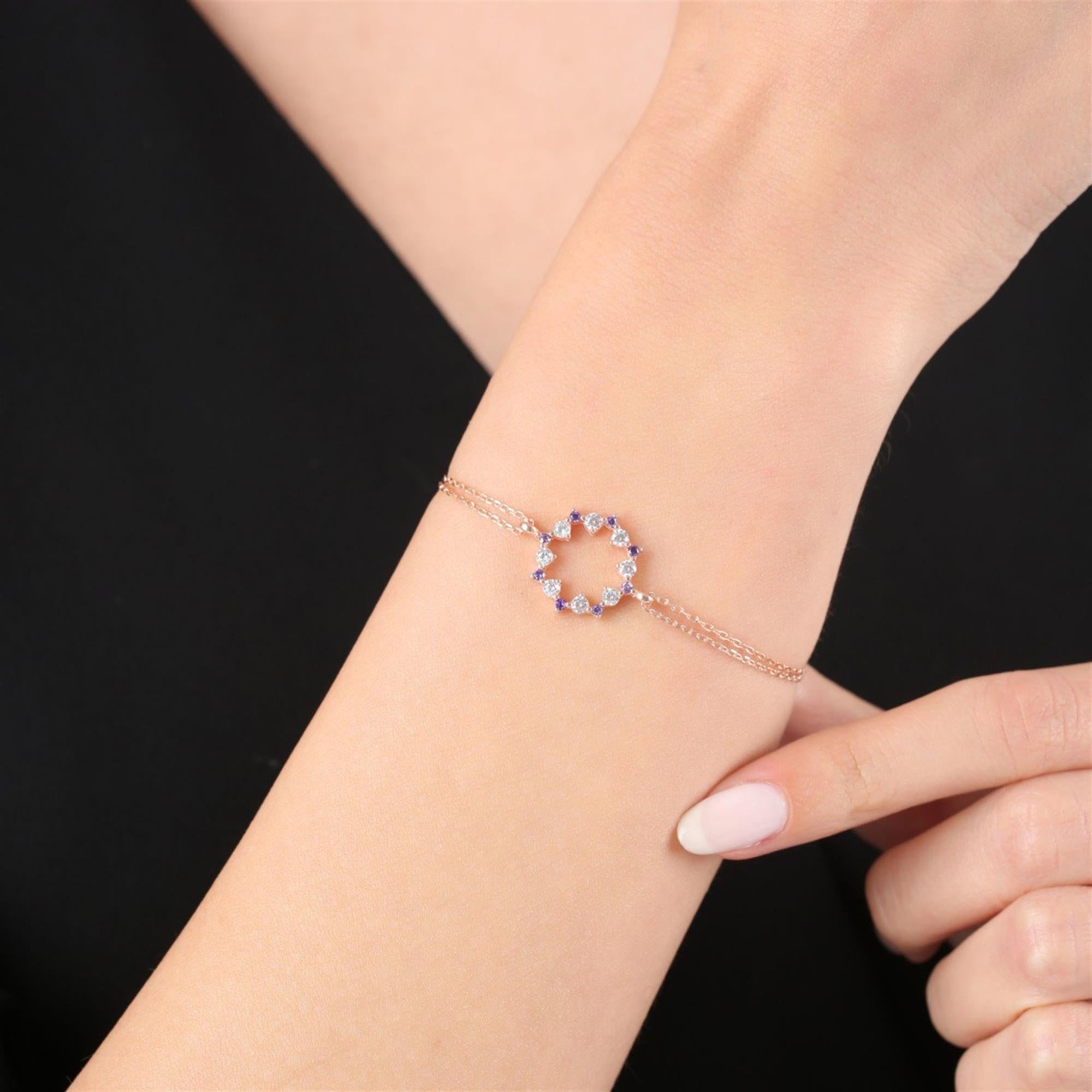 Diamond Setting Amethyst Magic Circle Rose Gold Bracelet