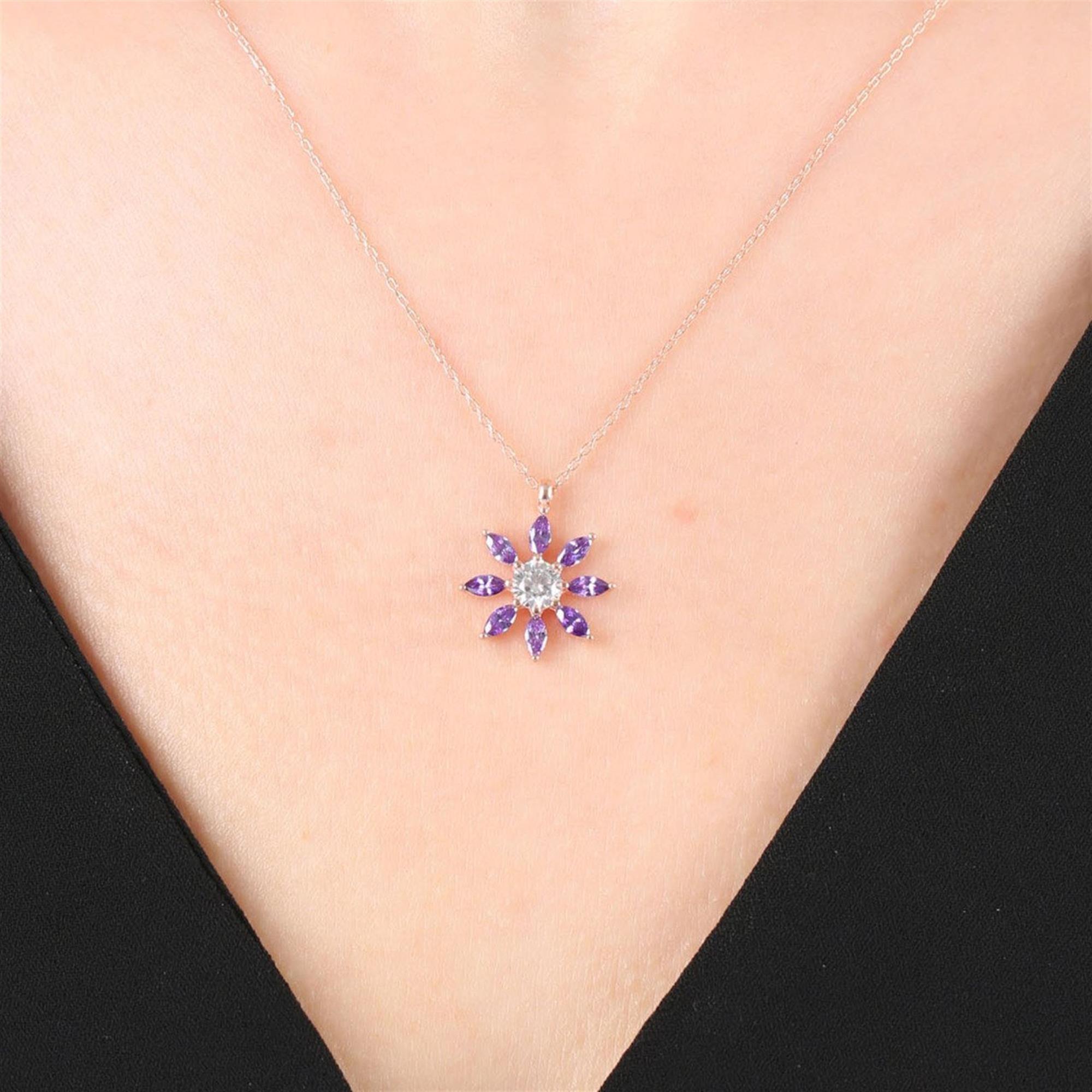 Diamond Amethyst Sun Rose Gold Pendant Necklace
