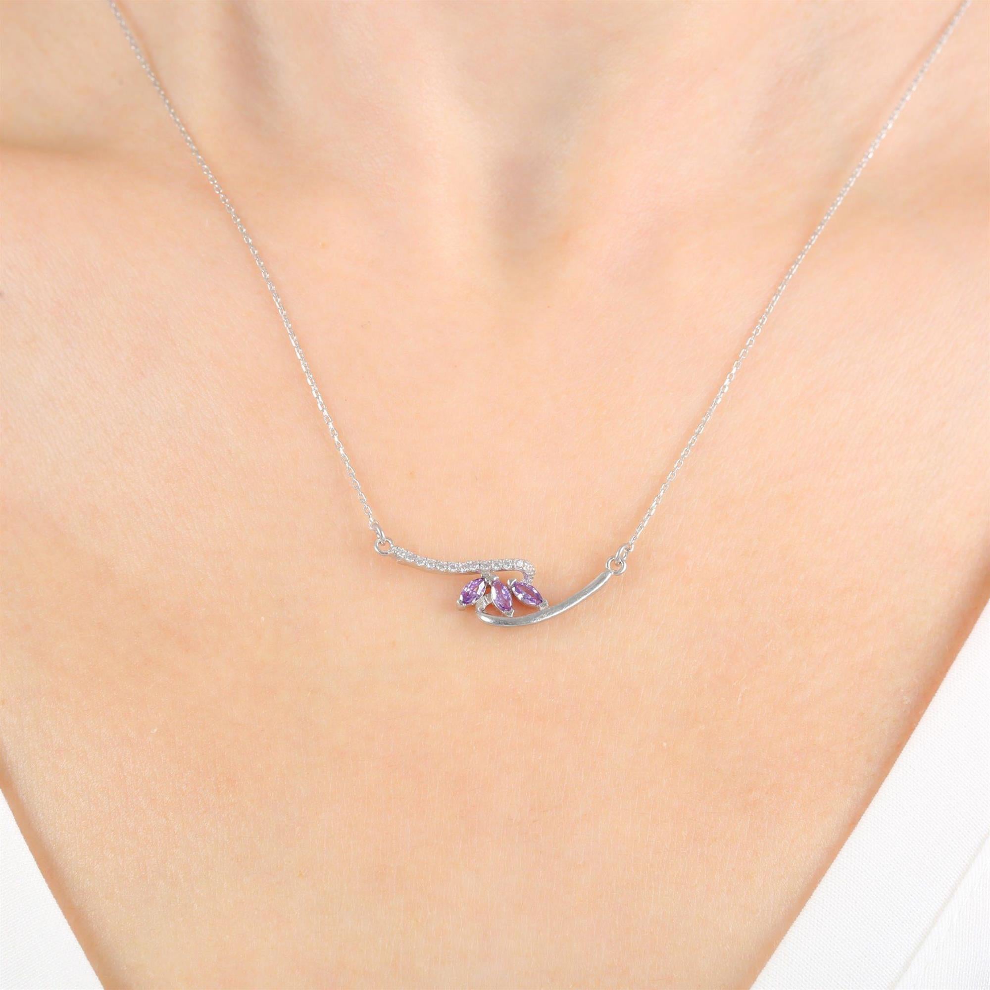Diamond Setting Amethyst Tria Loop Silver Necklace