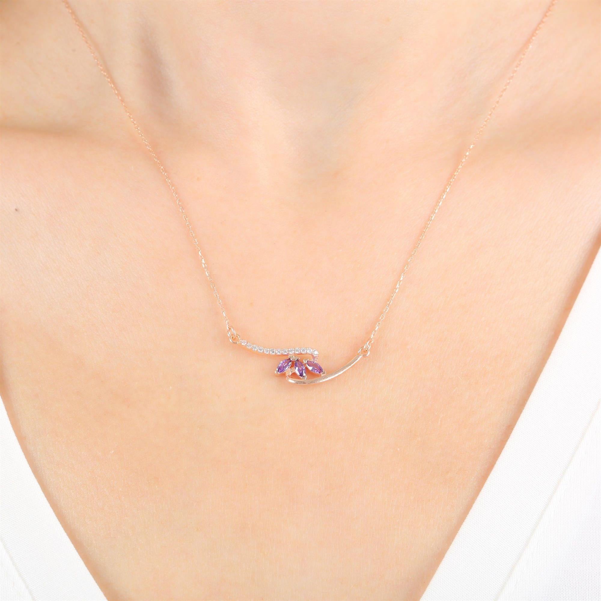 Diamond Setting Amethyst Tria Loop Rose Gold Necklace