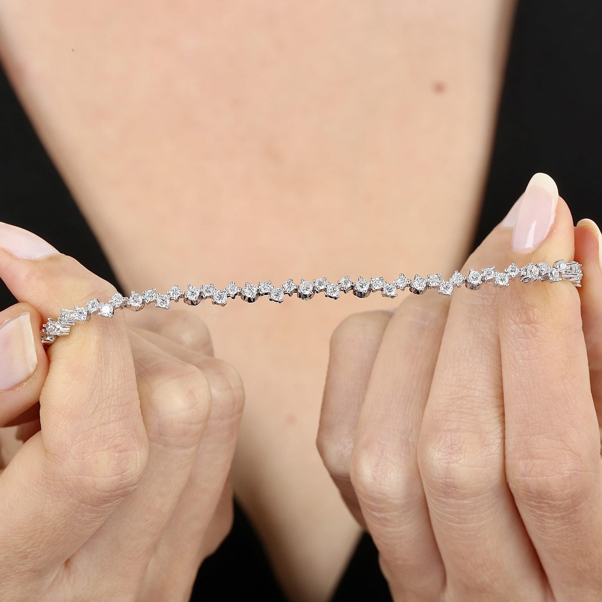 Diamond Setting Asymmetric Stone Silver Bracelet