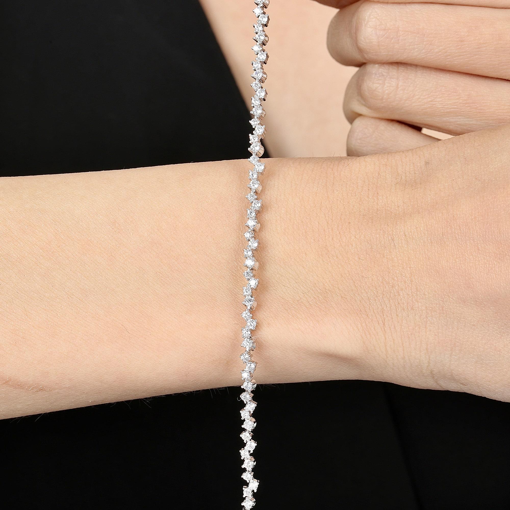 Diamond Setting Asymmetric Stone Silver Bracelet
