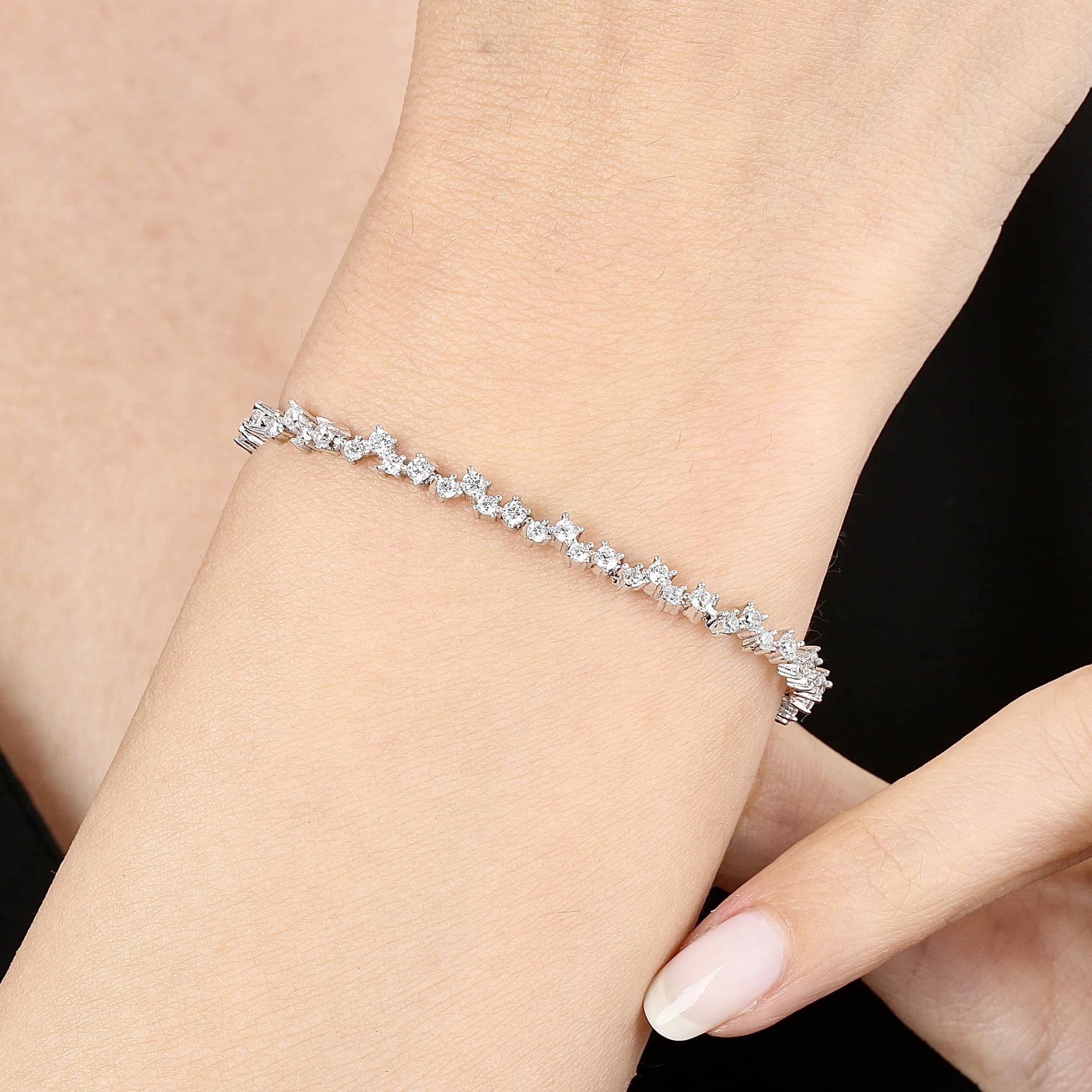 Diamond Setting Asymmetric Stone Silver Bracelet