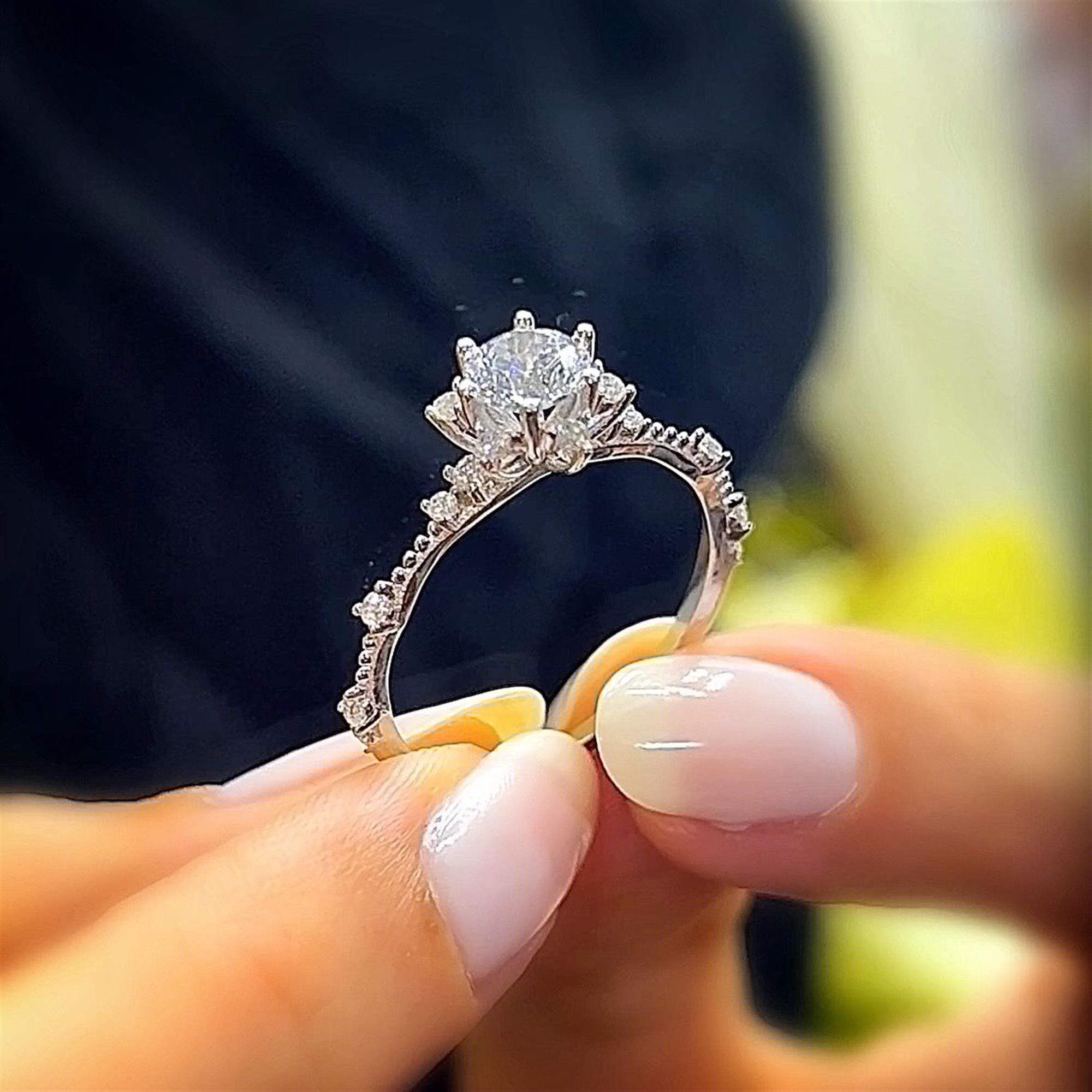 Diamond Love Sun Halo Silver Ring