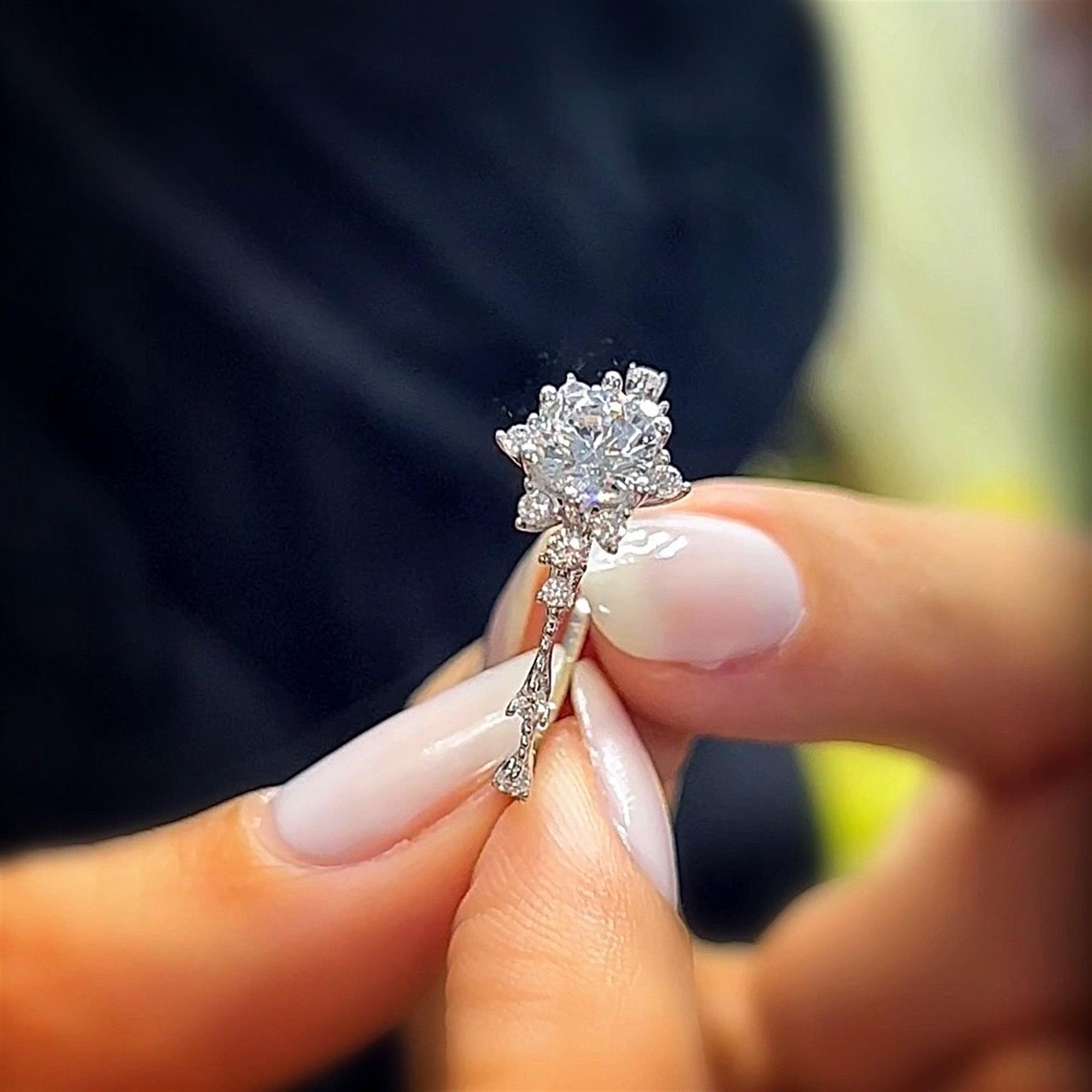 Diamond Love Sun Halo Silver Ring