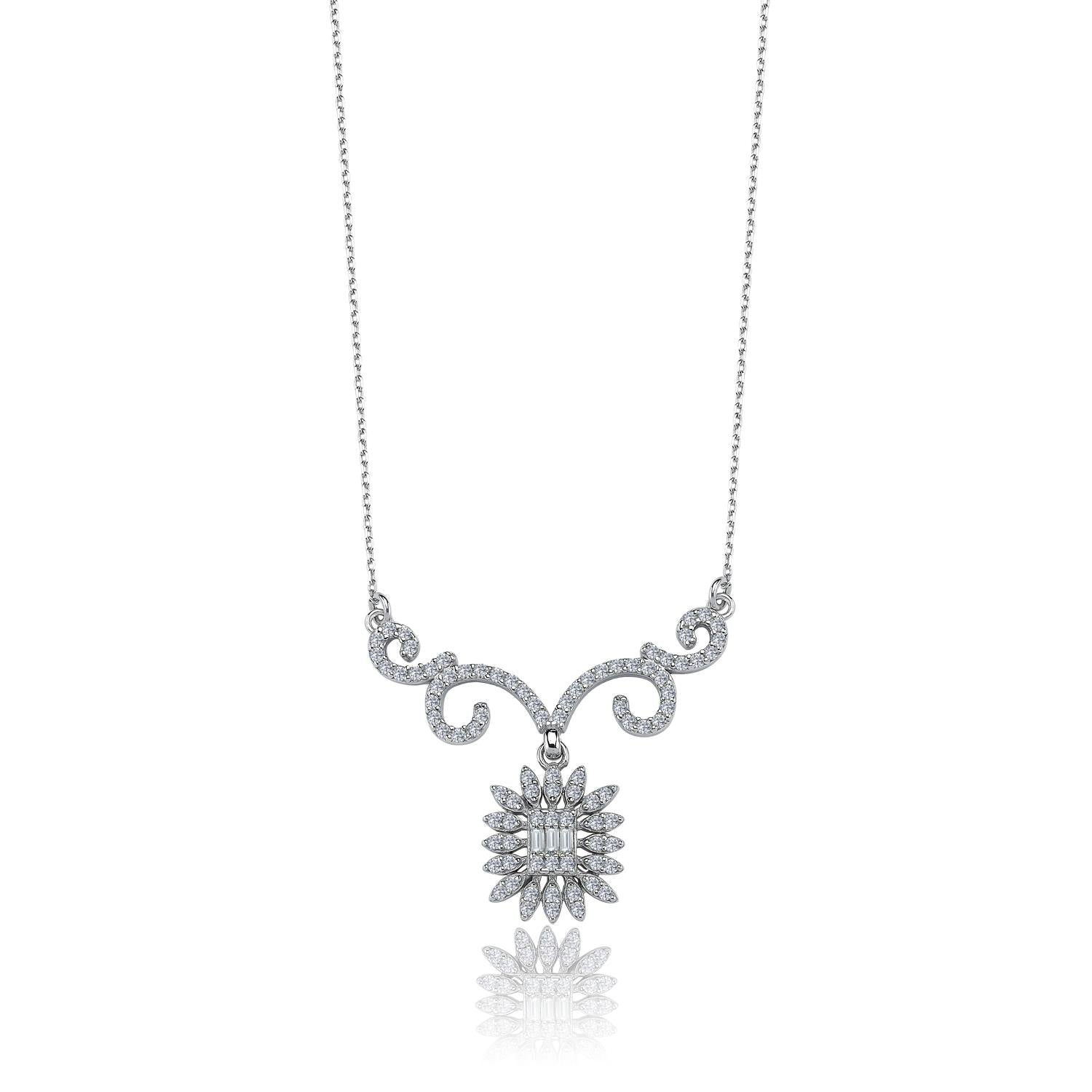Diamond Setting Baguette Sun Seal of Nobility Silver Necklace