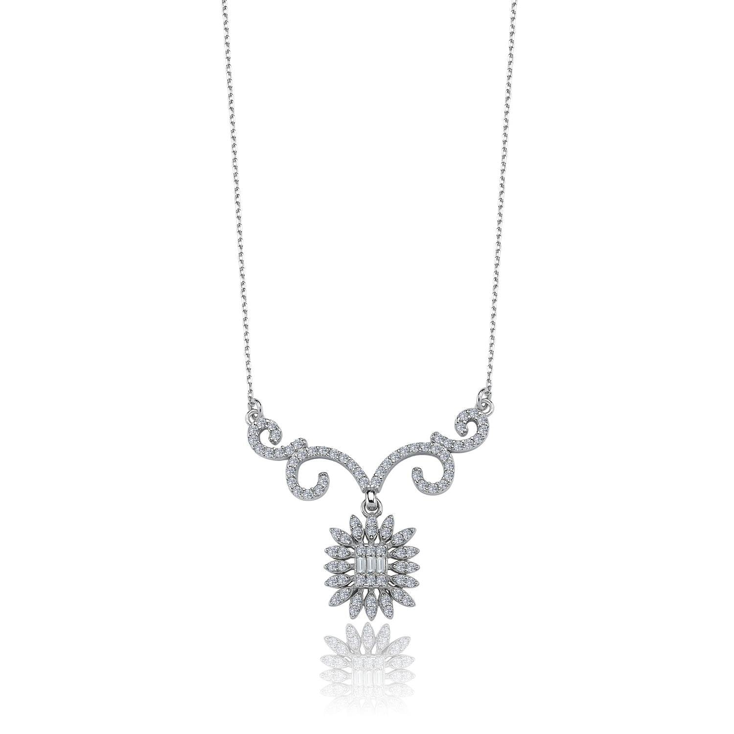 Diamond Setting Baguette Sun Seal of Nobility Silver Necklace