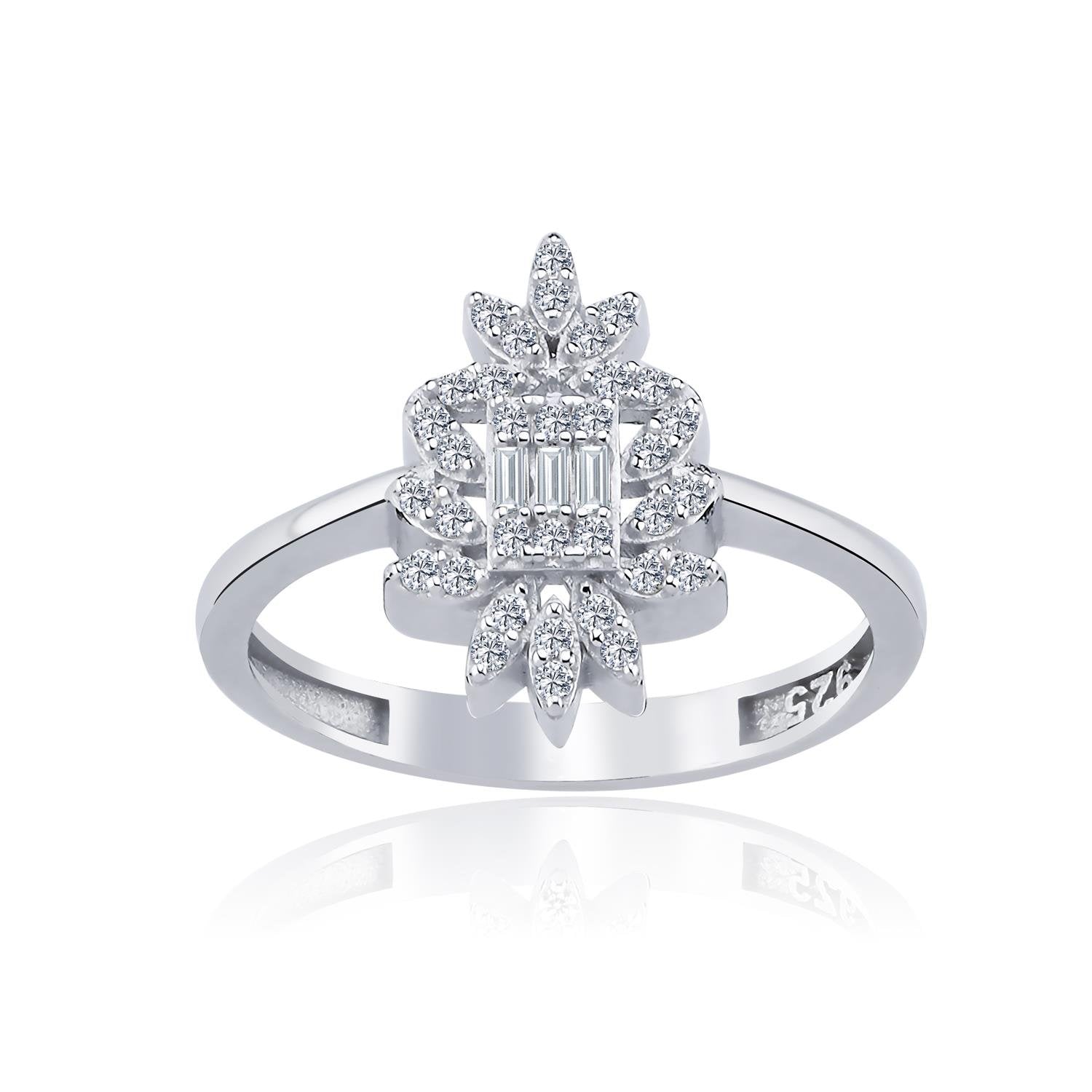 Diamond Setting Baguette Silver Ring