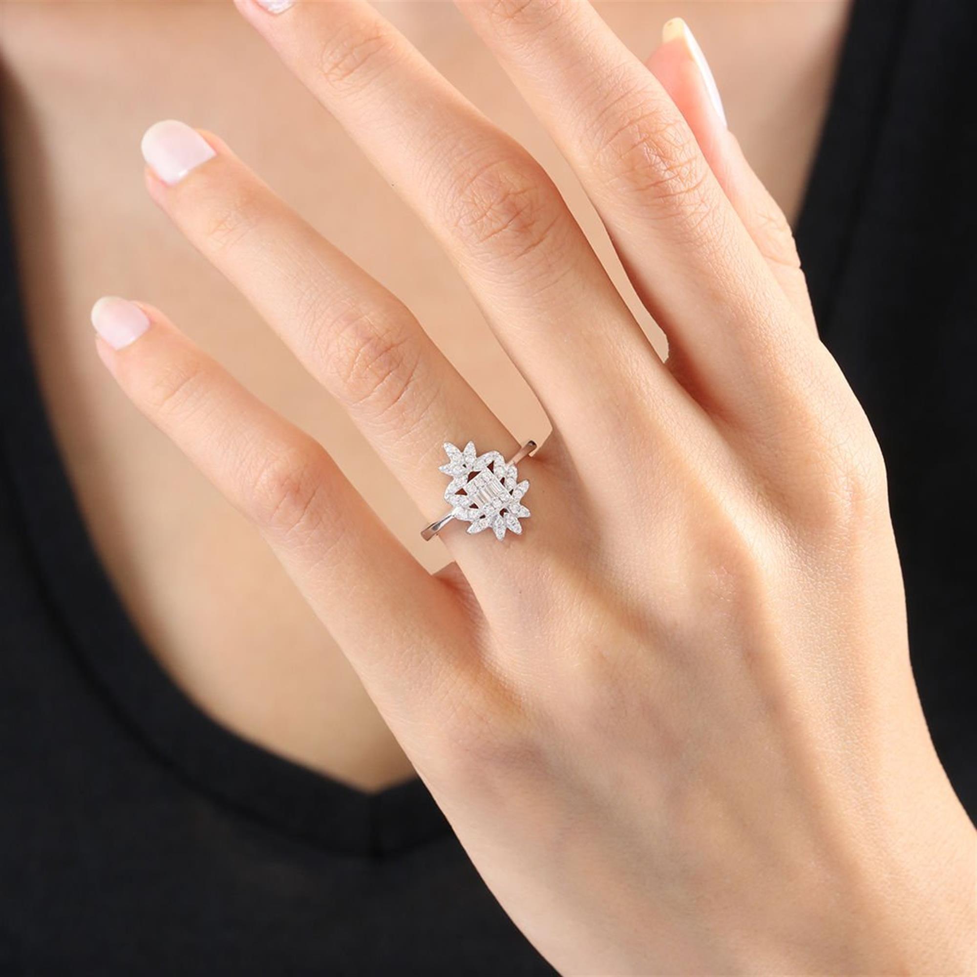 Diamond Setting Baguette Silver Ring