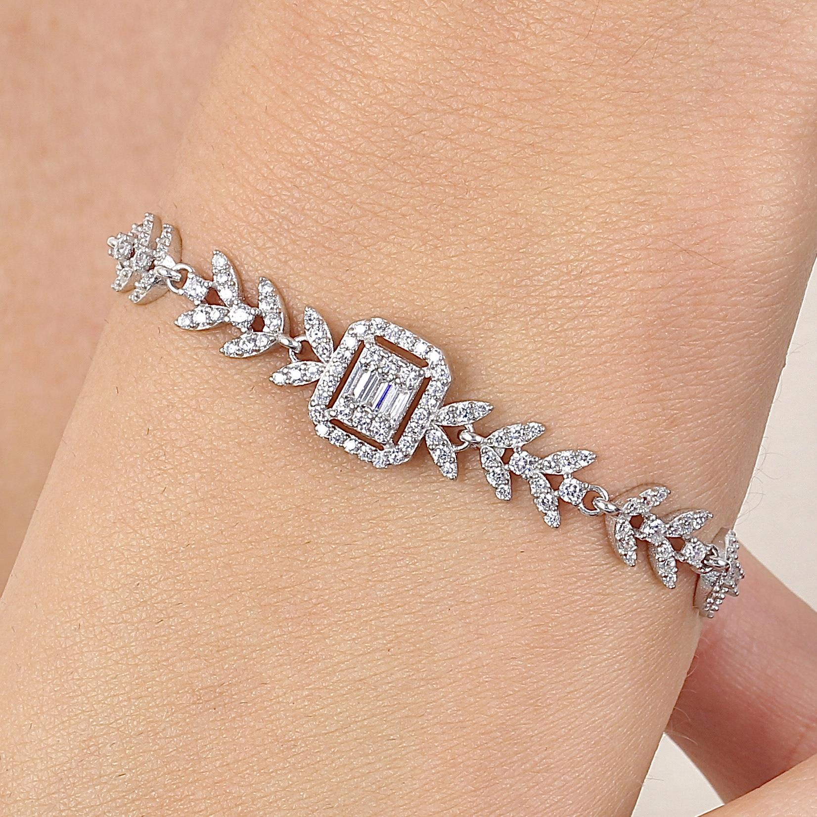 Diamond Setting Baguette Dream Silver Bracelet