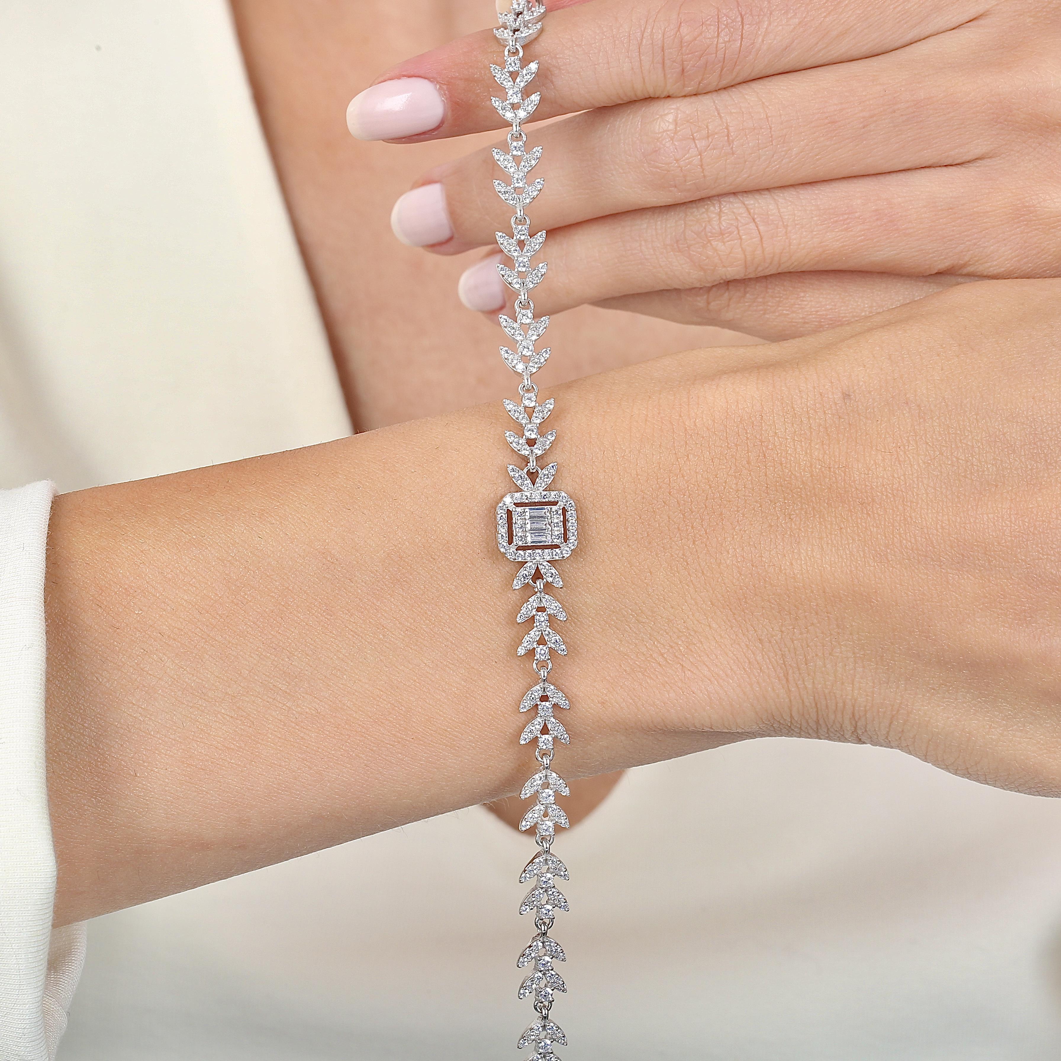 Diamond Setting Baguette Dream Silver Bracelet