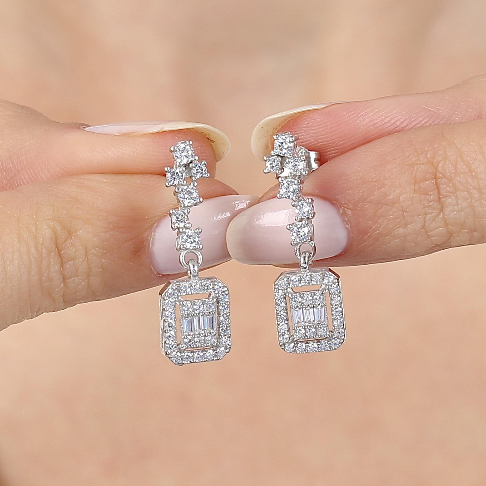 Diamond Setting Baguette Silver Triple Set