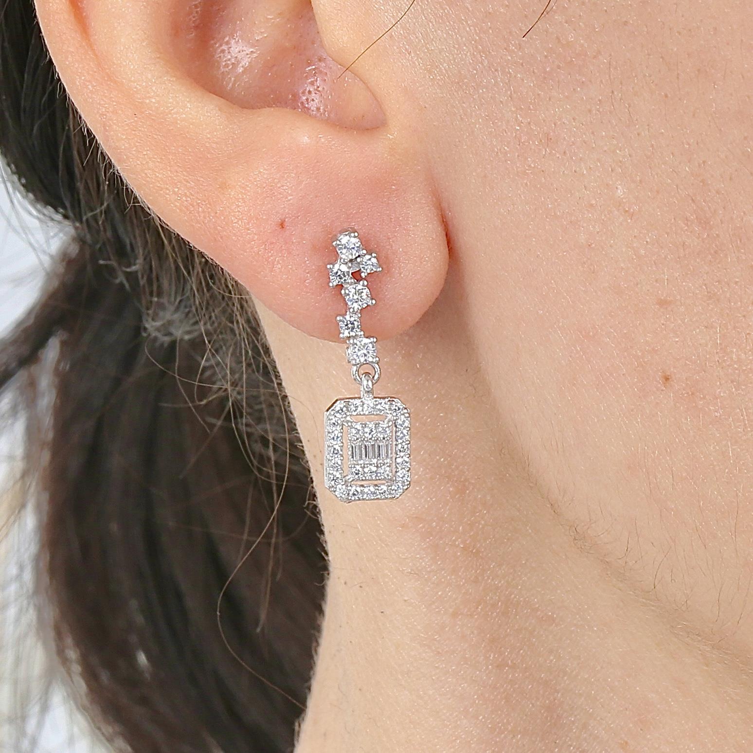 Diamond Setting Baguette Silver Triple Set