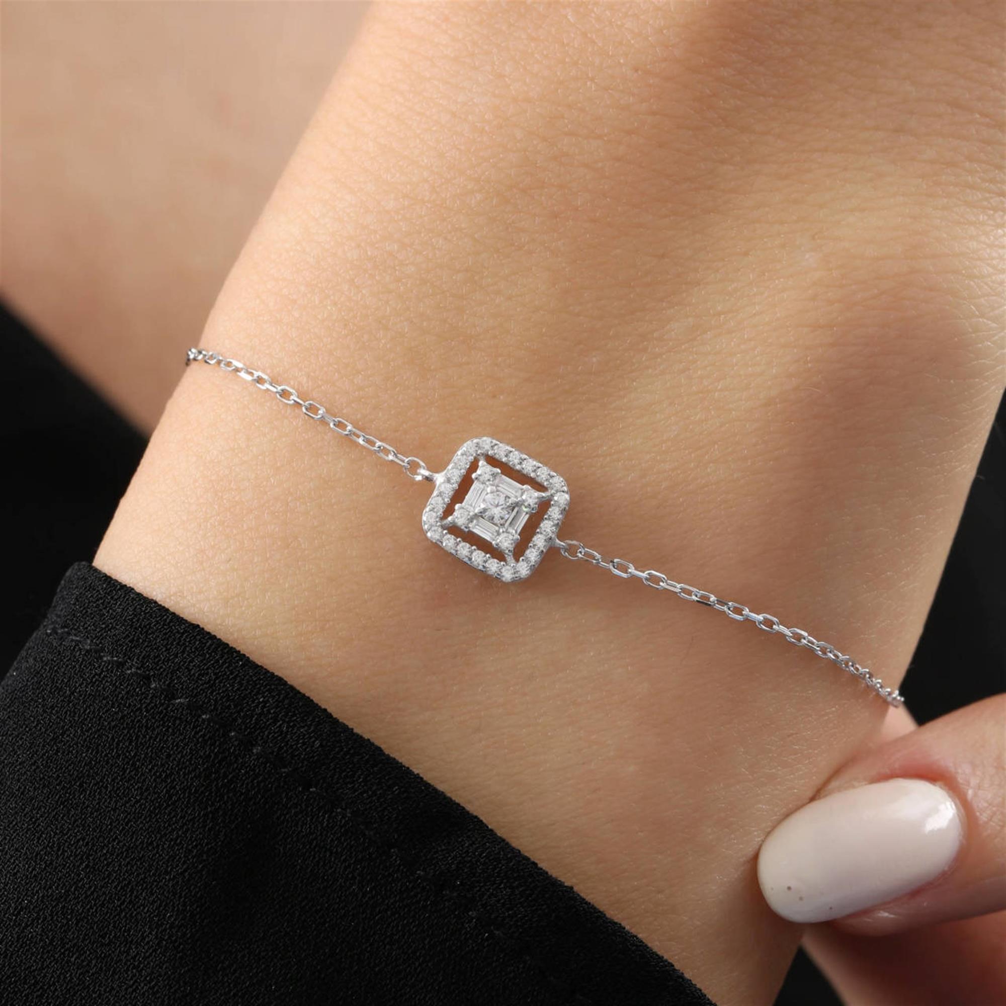 Diamond Setting Baguette Stone Silver Bracelet