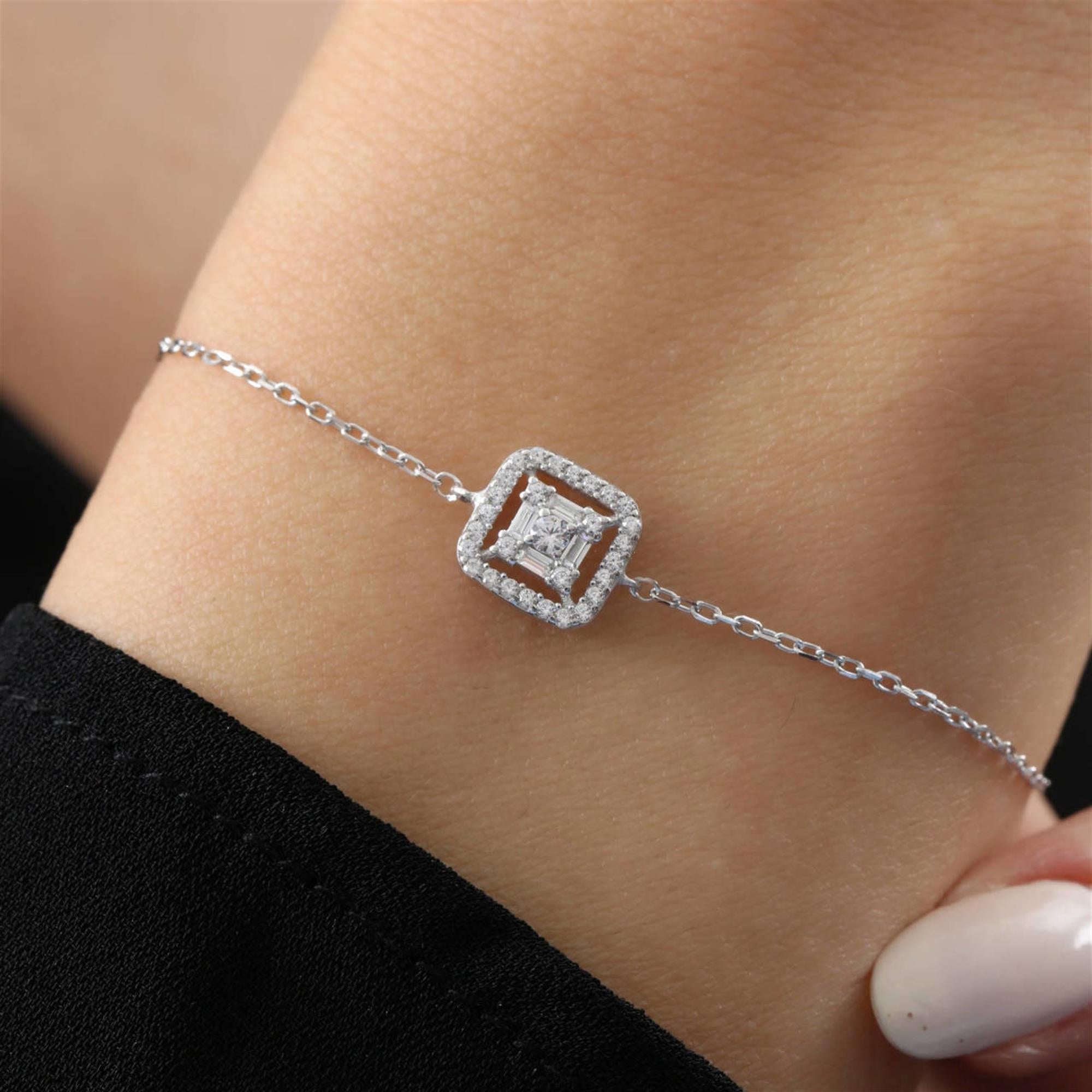 Elegant square baguette CZ bracelet in silver – timeless minimalist jewelry for gifting or daily wear