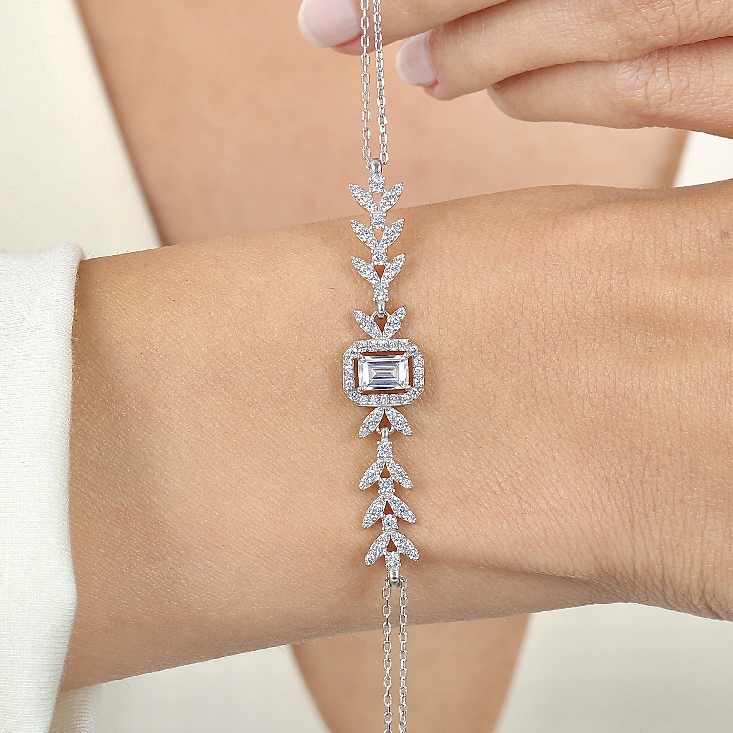 Diamond Baguette Silver CZ Bracelet