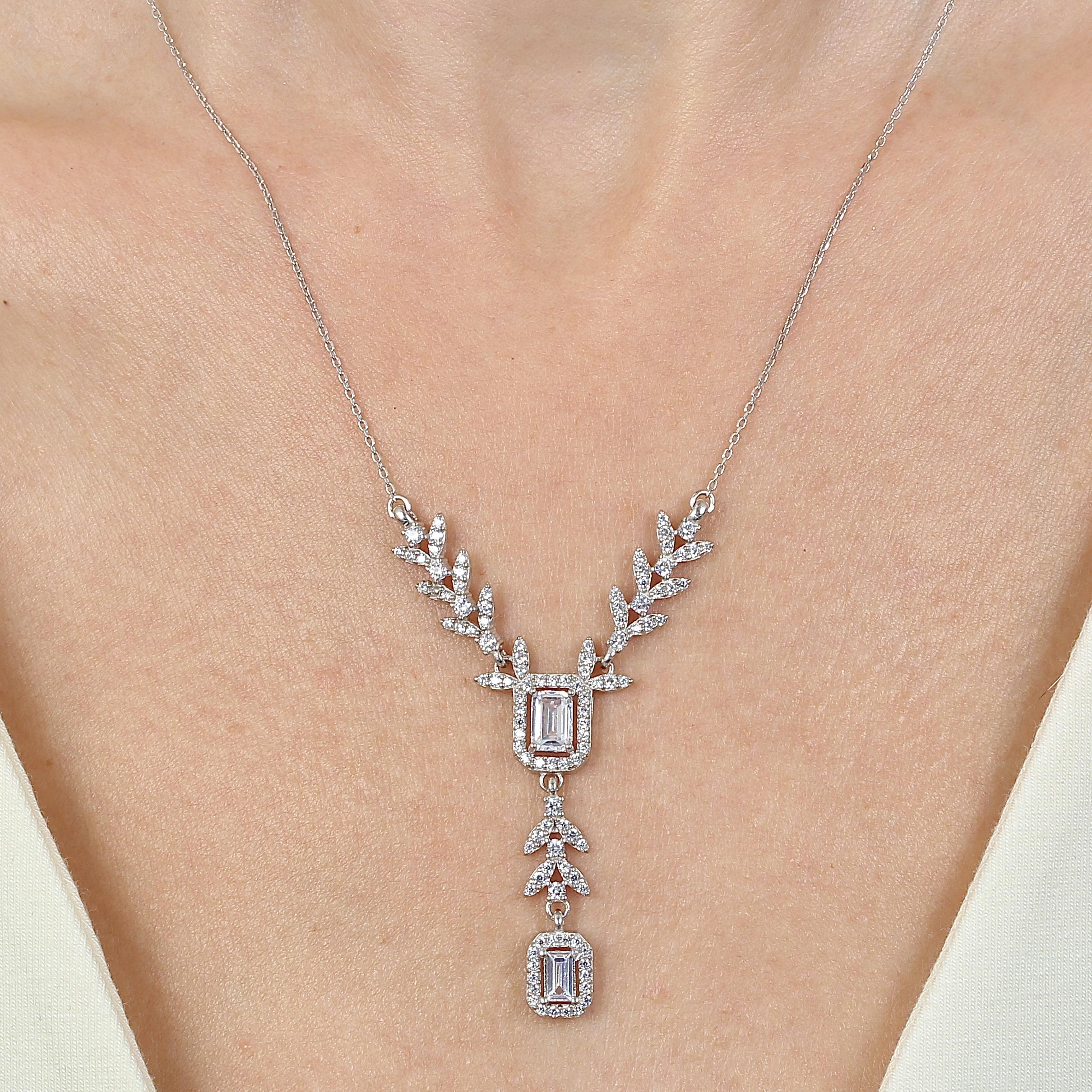 Deer Antler Diamond Silver Y Necklace