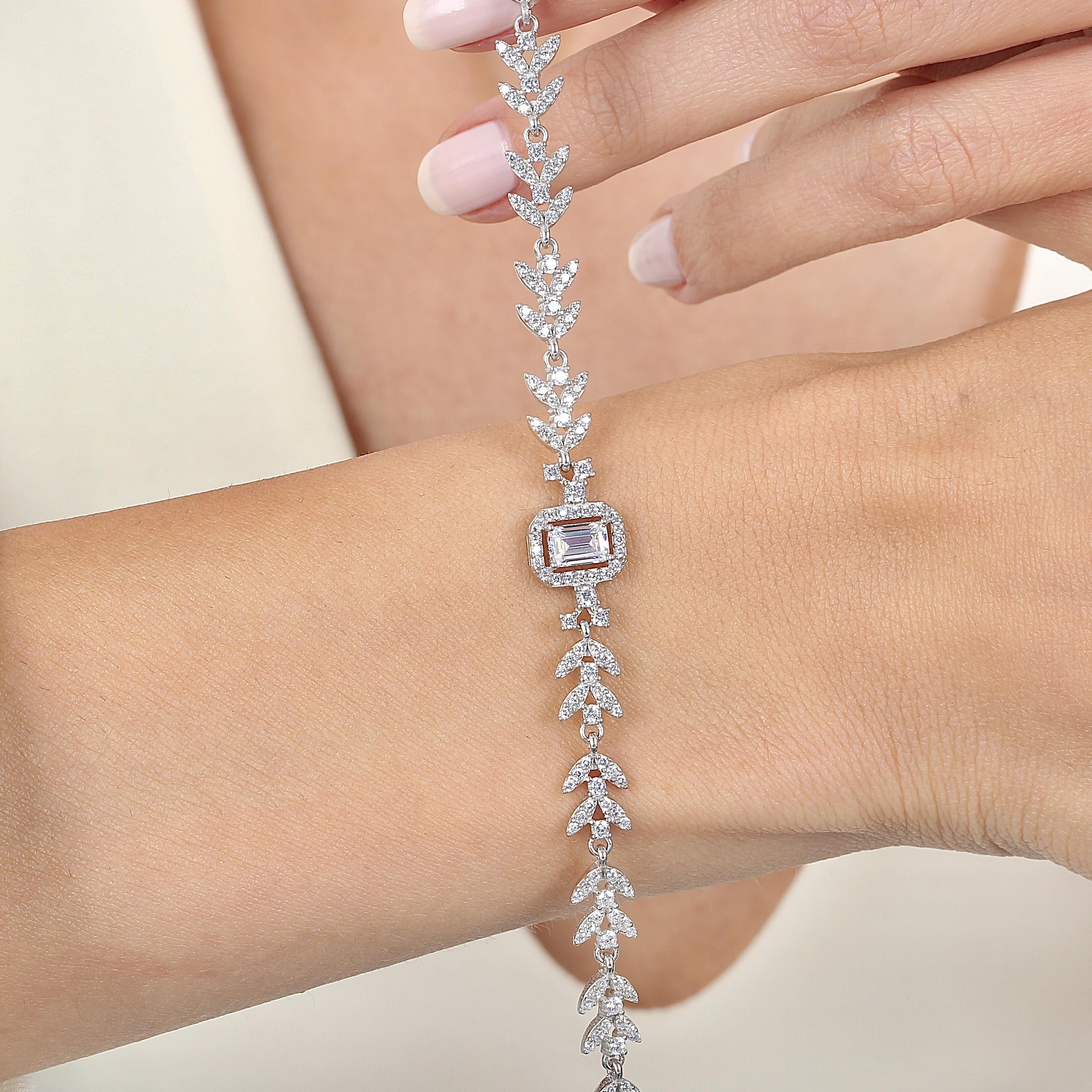 Diamond Setting Emerald Dream Tennis Silver Bracelet