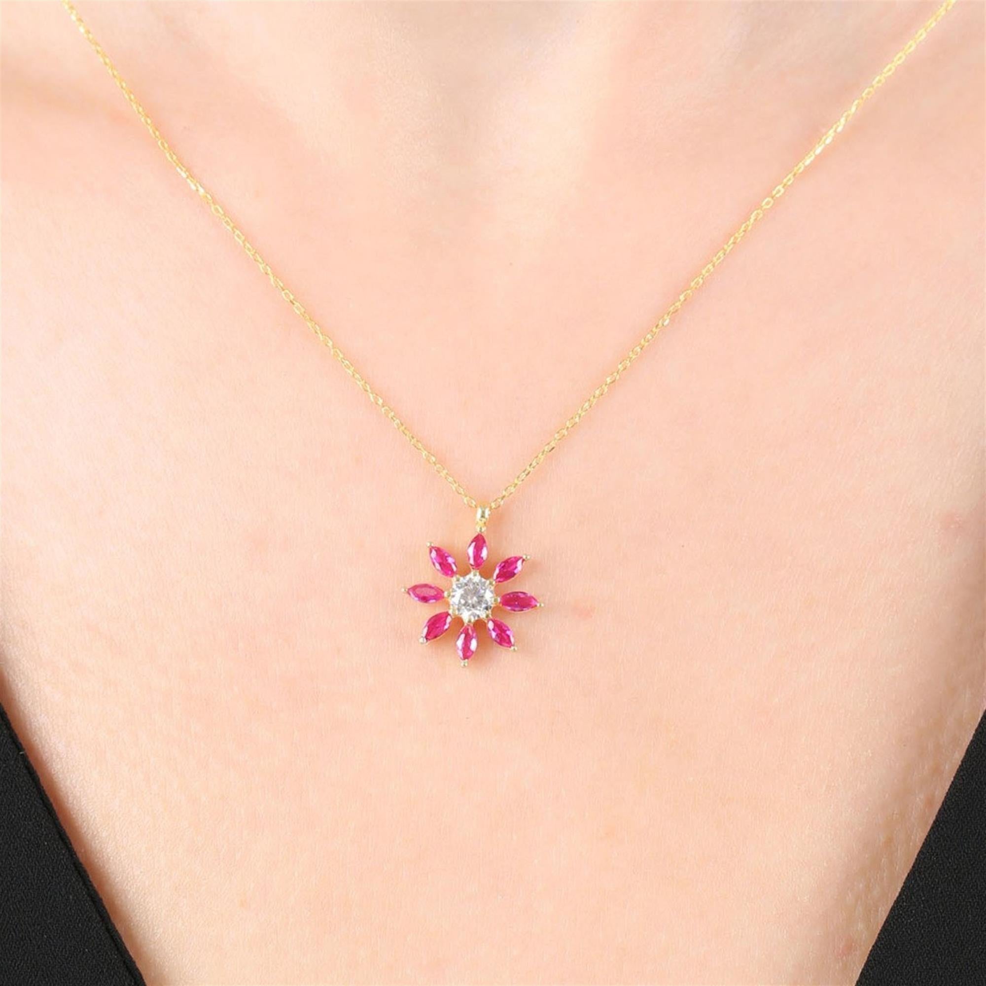 Diamond Fuchsia Daisy Gold Plated Pendant Necklace