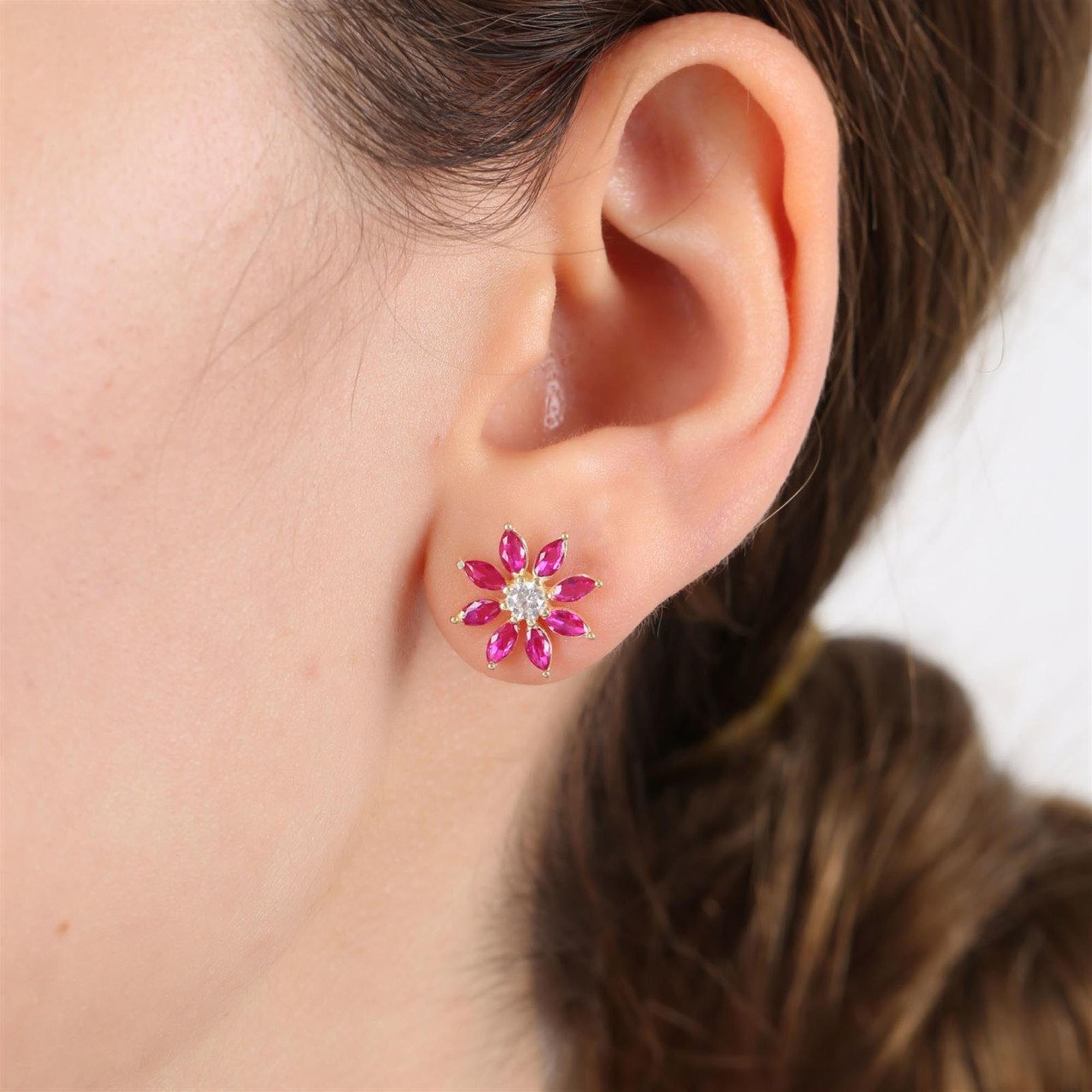 Diamond Setting Fuchsia Sun Gold Plated Earrings