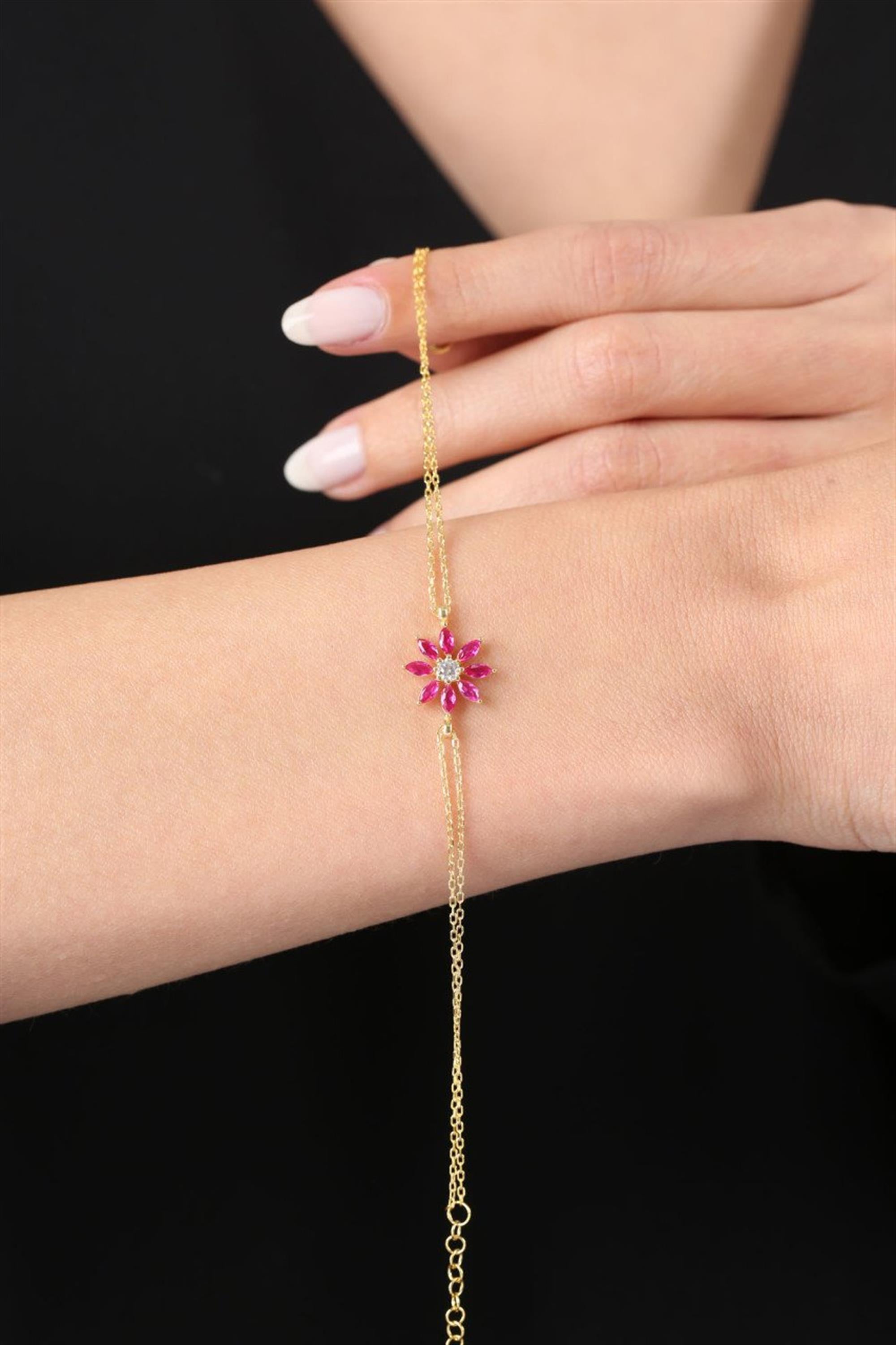 Fuchsia Sunburst Gold Plated Flower Bracelet