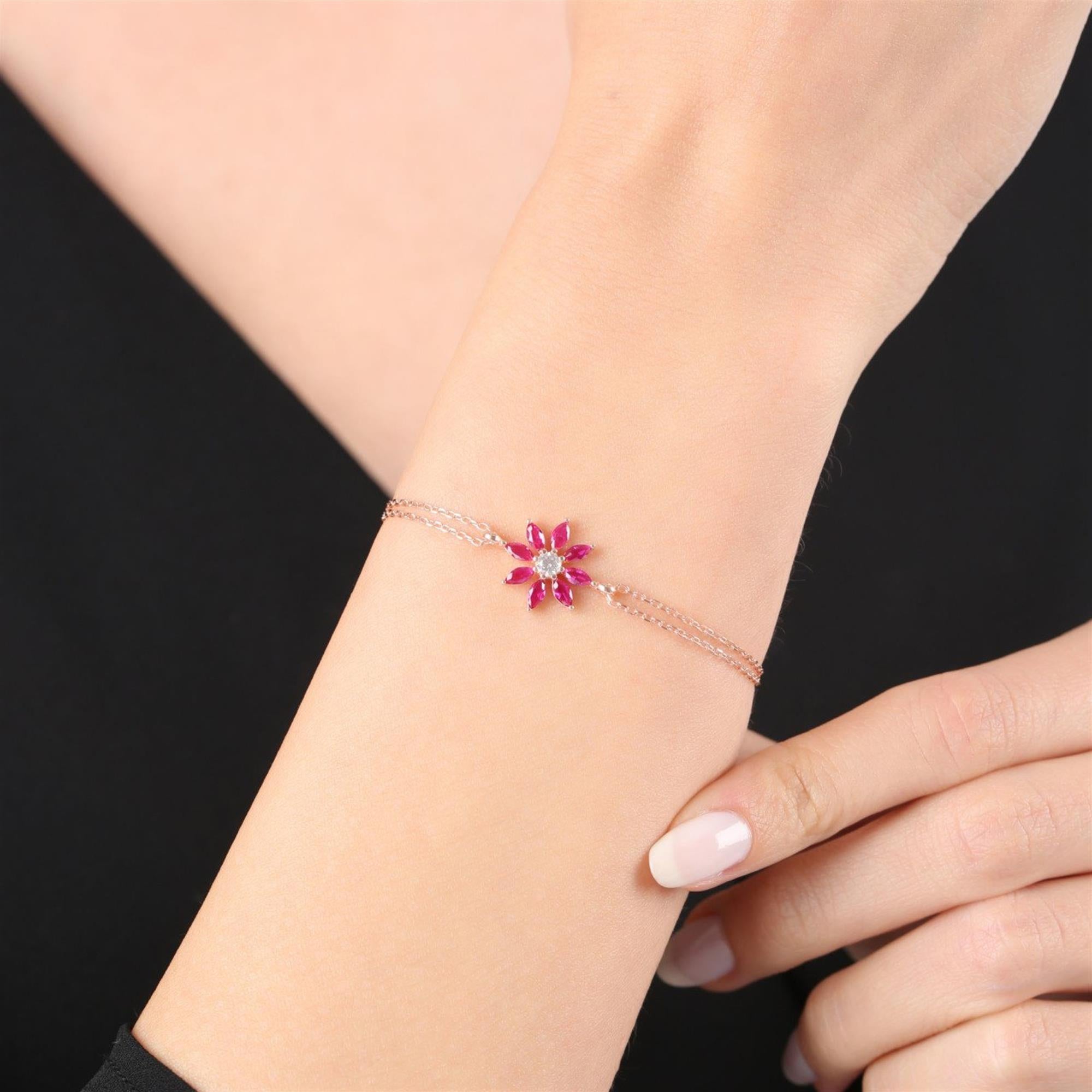 Fuchsia Sunburst Rose Gold Flower Bracelet