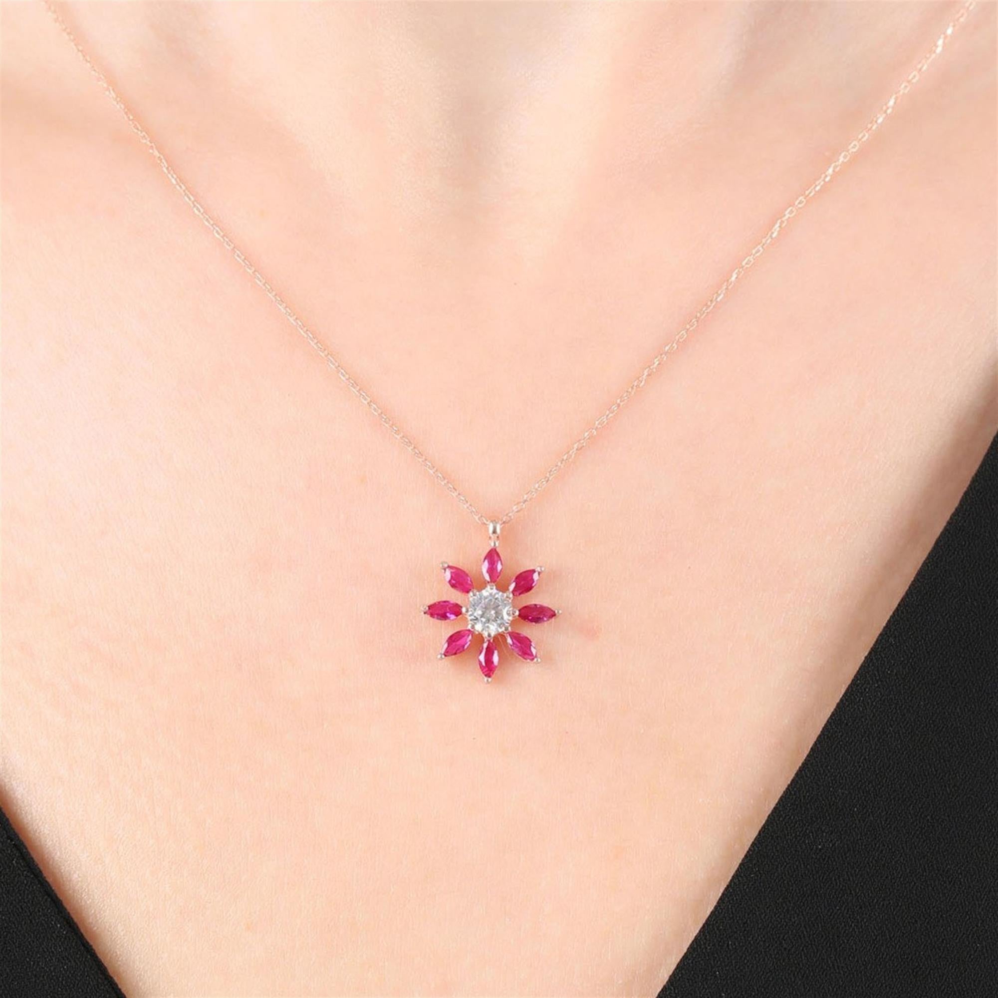Diamond Fuchsia Daisy Rose Gold Pendant Necklace